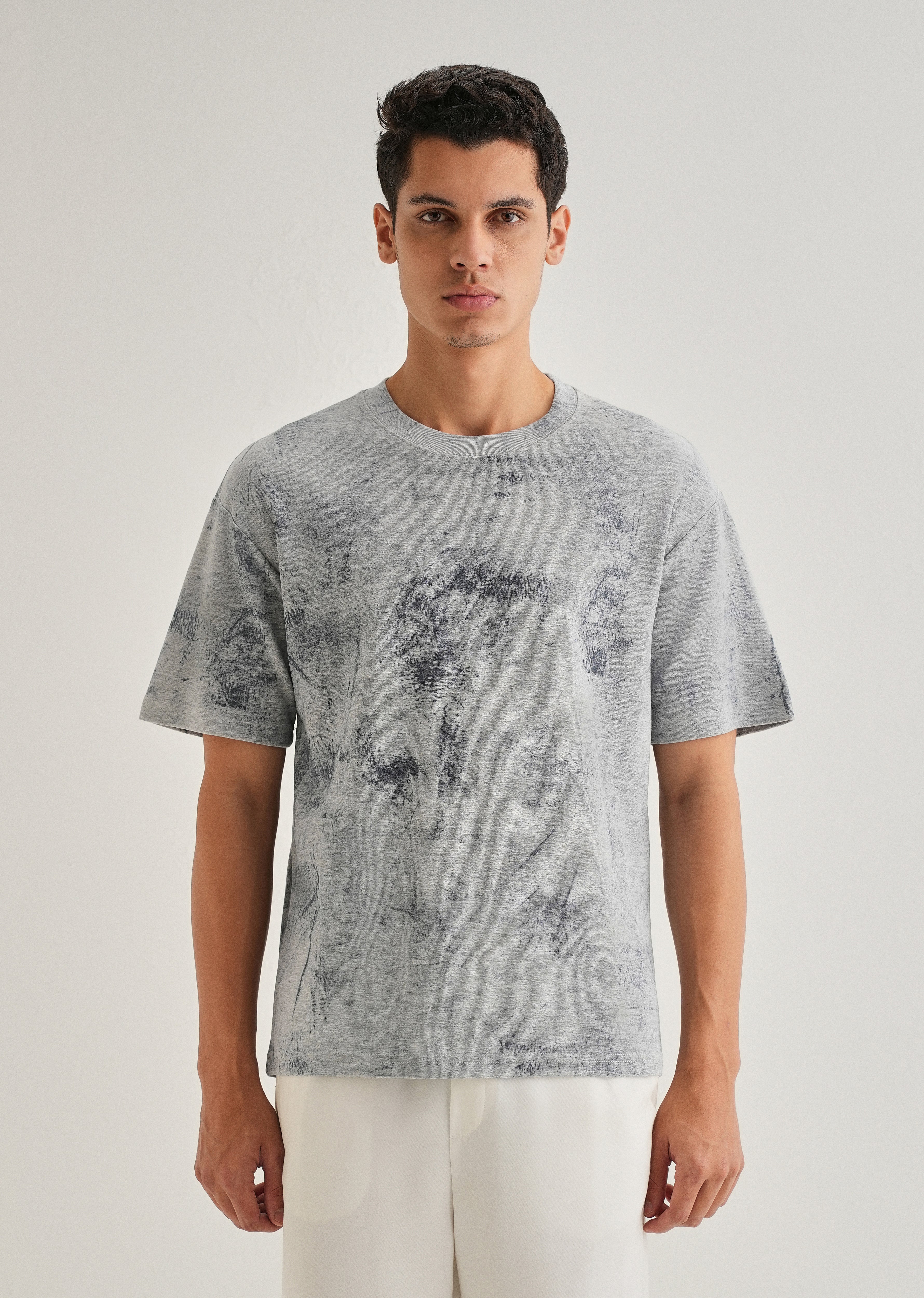 Grey Stone Wash Textured Oversized T-shirt - Image 3
