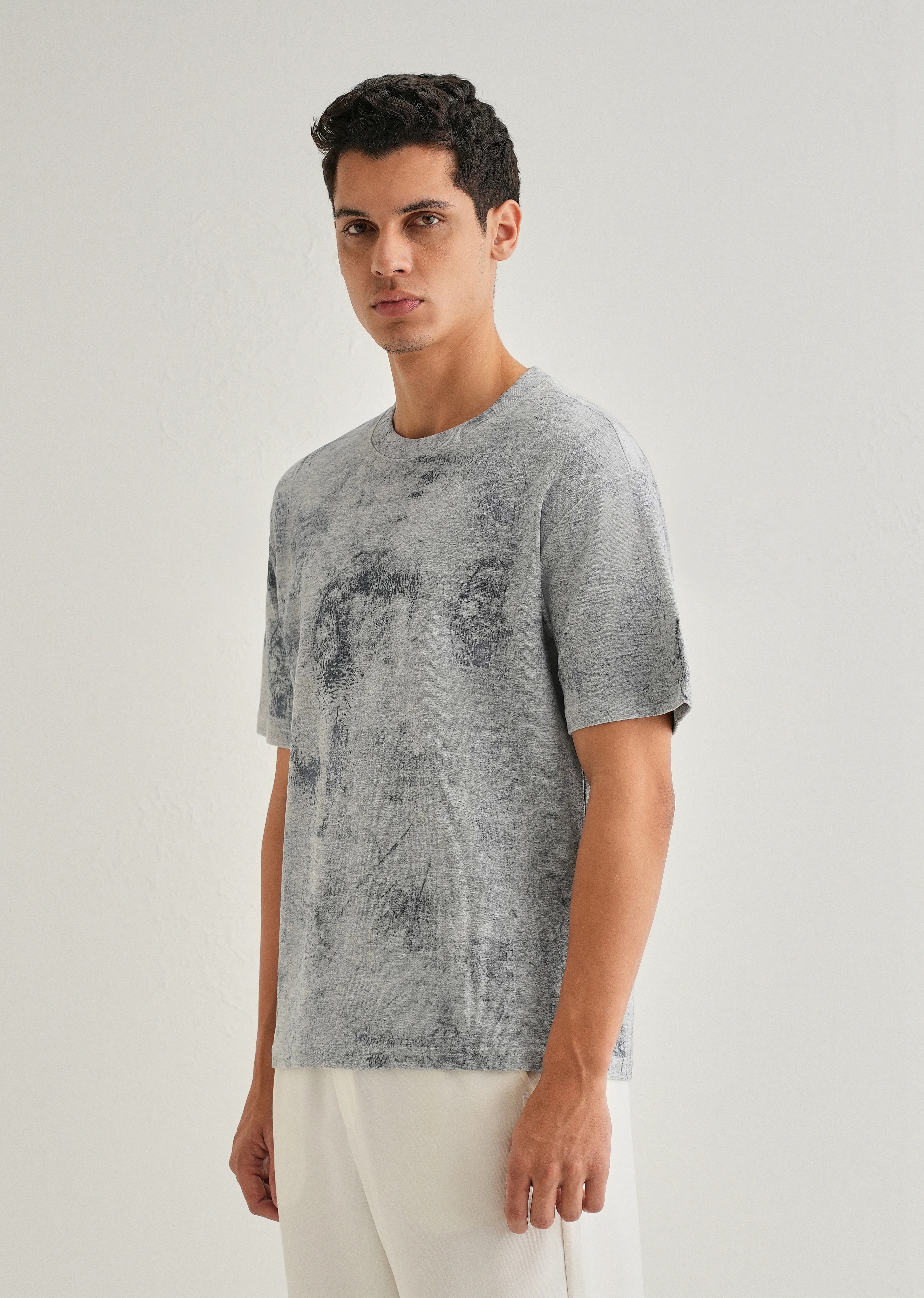 Grey Stone Wash Textured Oversized T-shirt - Image 4