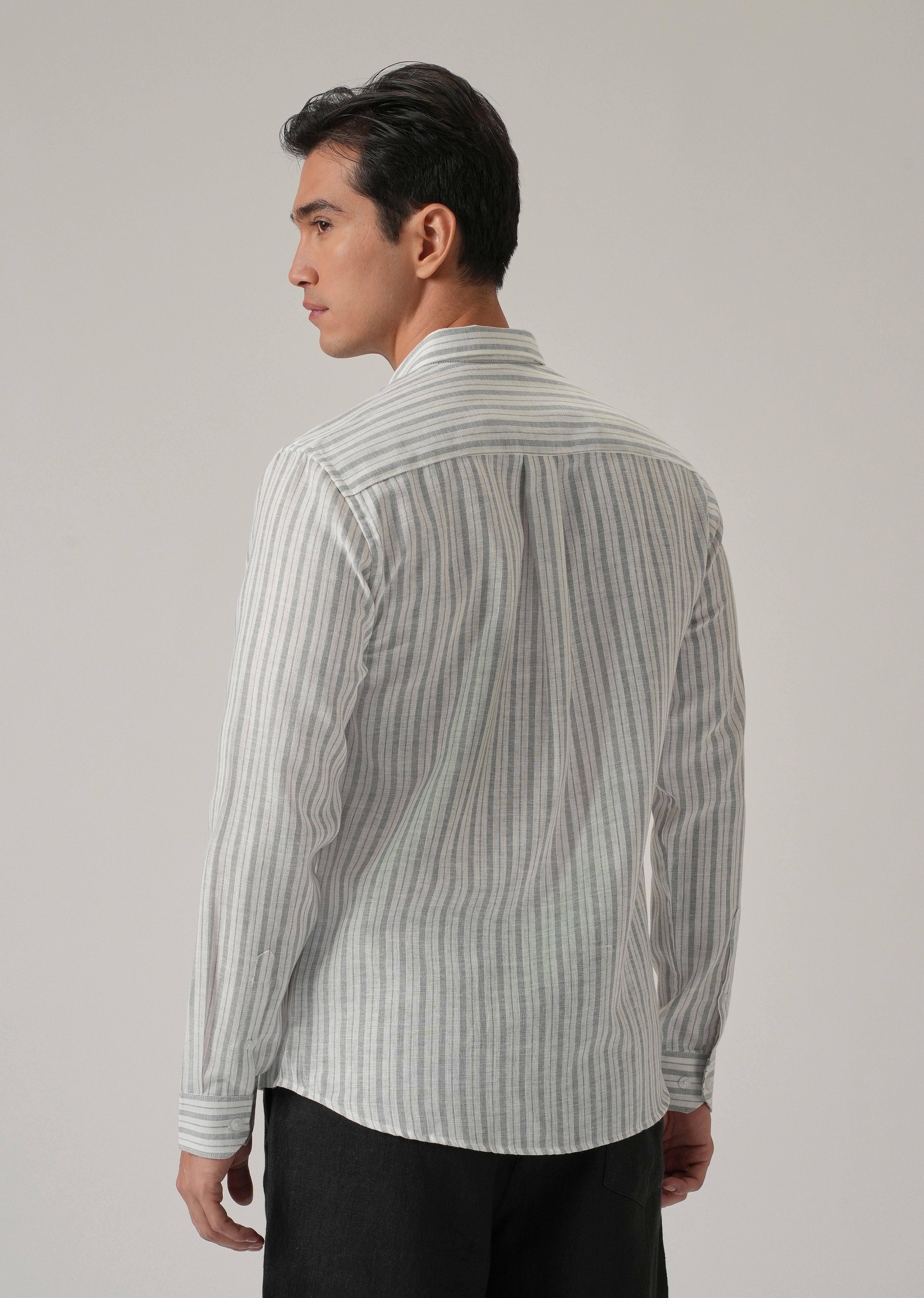 Grey Stripe Linen Shirt - Image 2