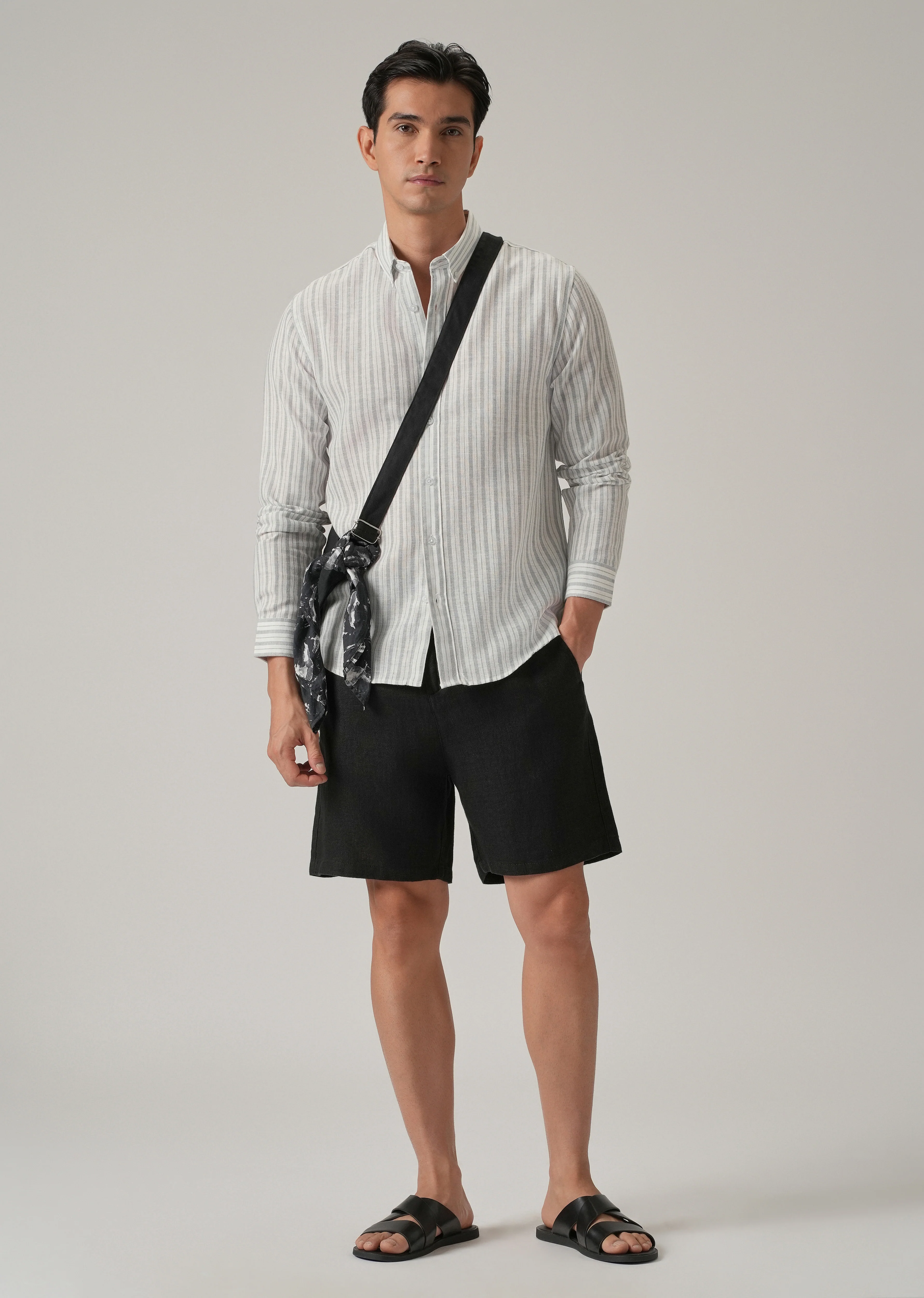 Grey Stripe Linen Shirt - Image 6