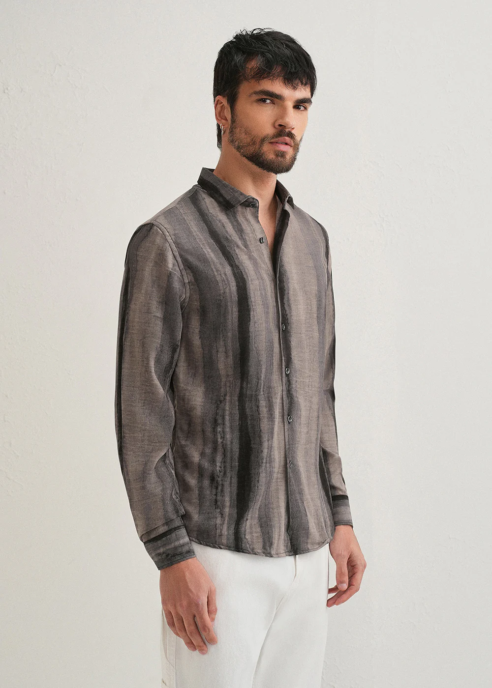 Grey Stripe Printed Shirt - Image 4