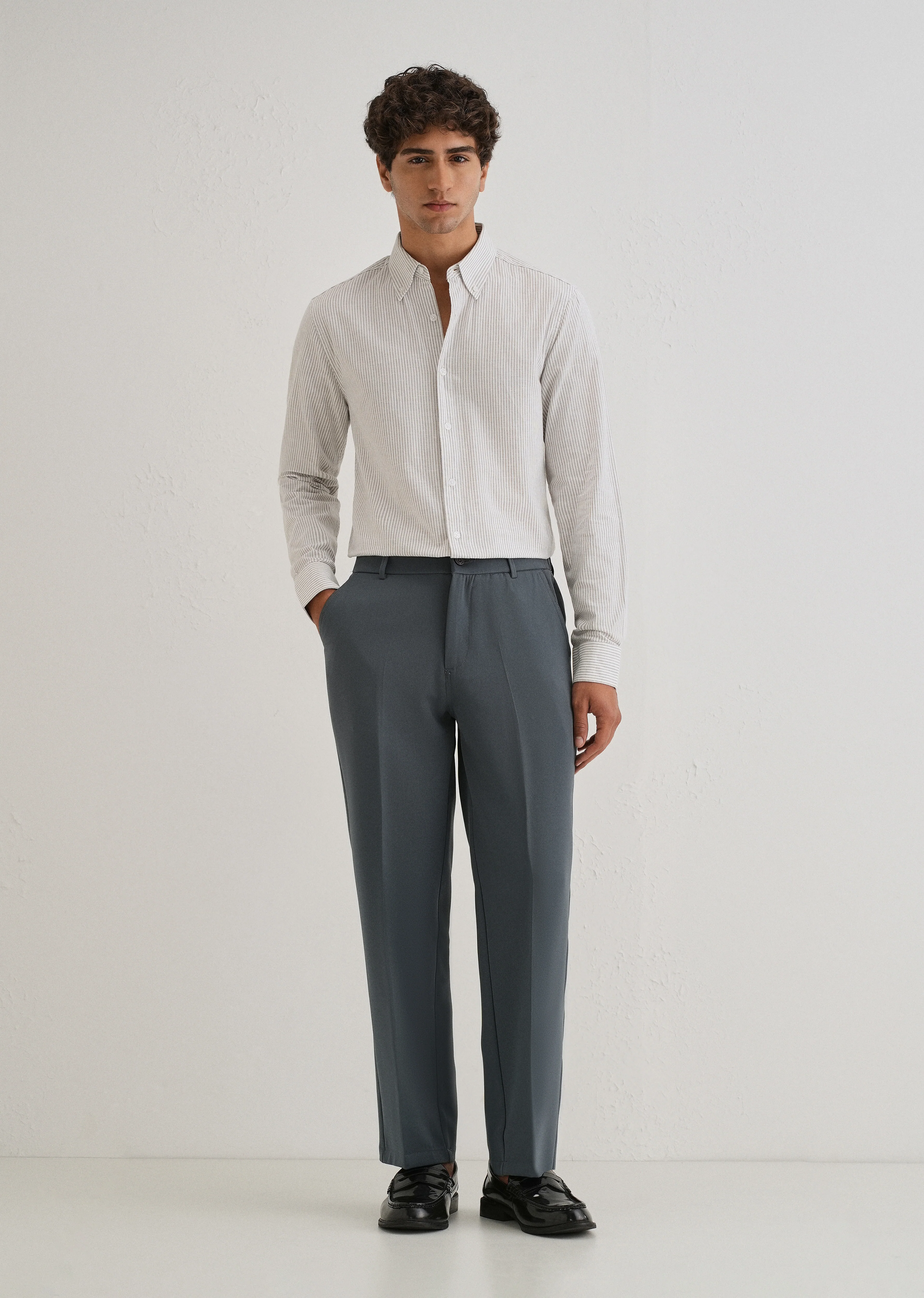 Grey Striped Cotton Linen Shirt - Image 6
