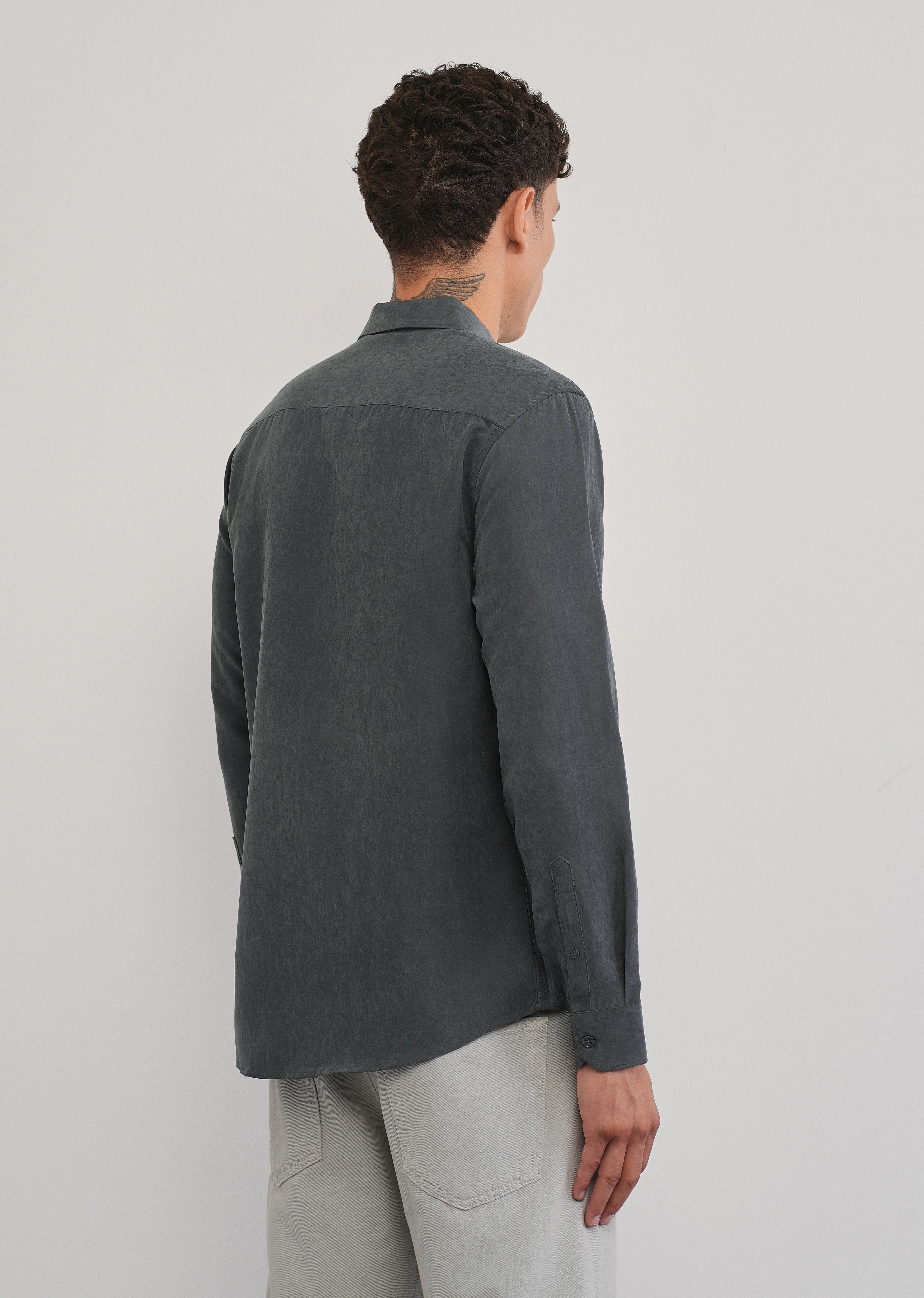 Grey Suede Plain Shirt - Image 2
