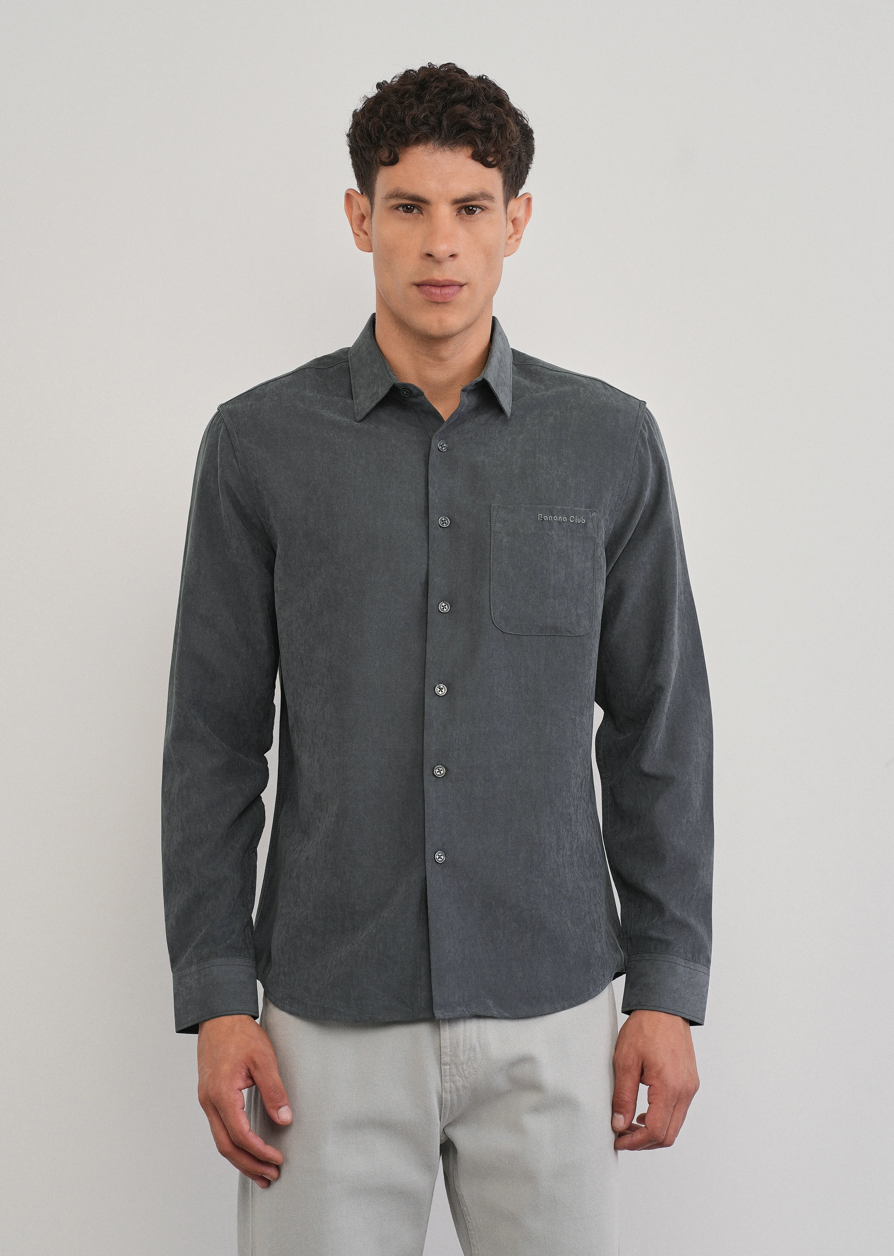 Grey Suede Plain Shirt - Image 3