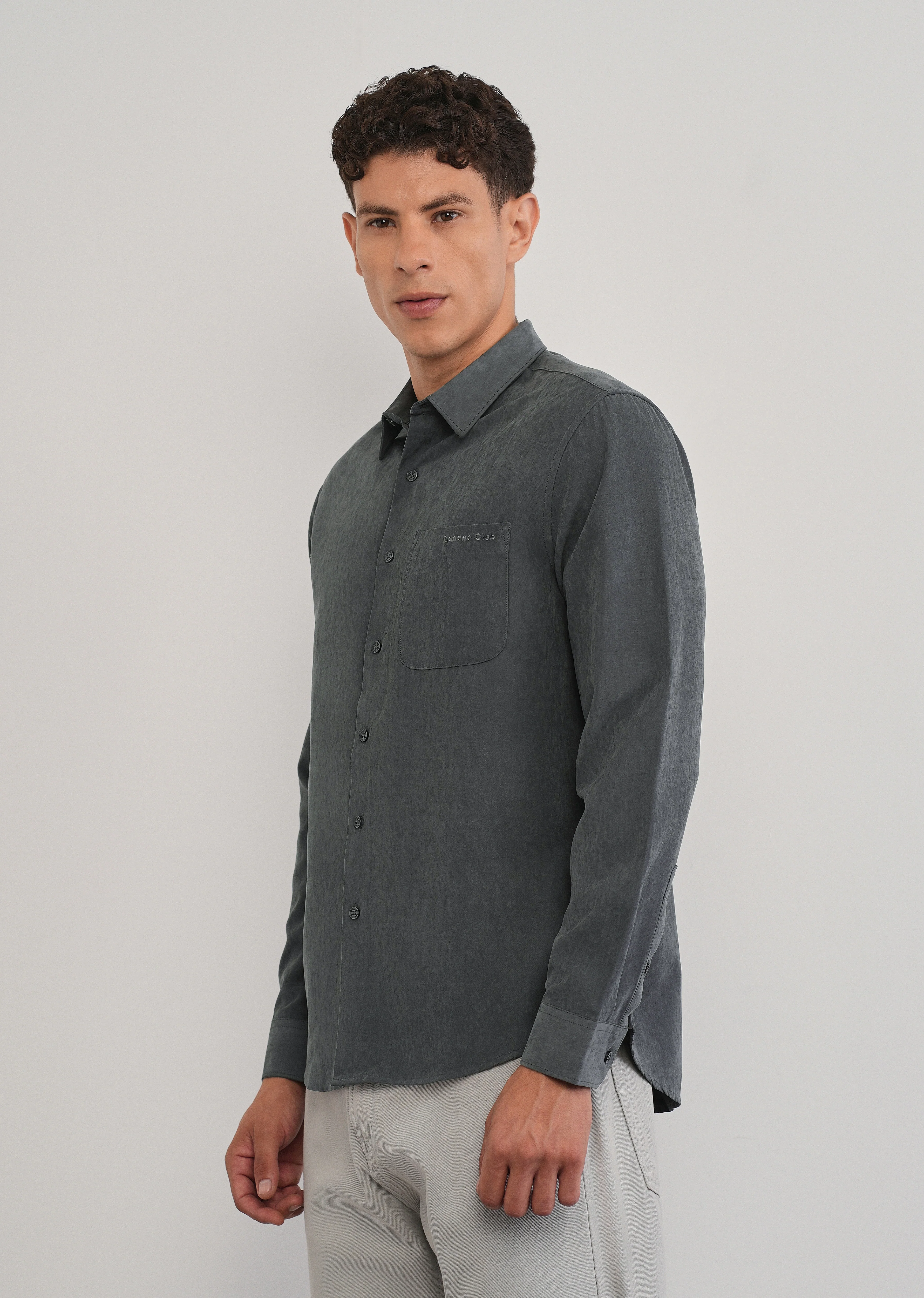 Grey Suede Plain Shirt - Image 4