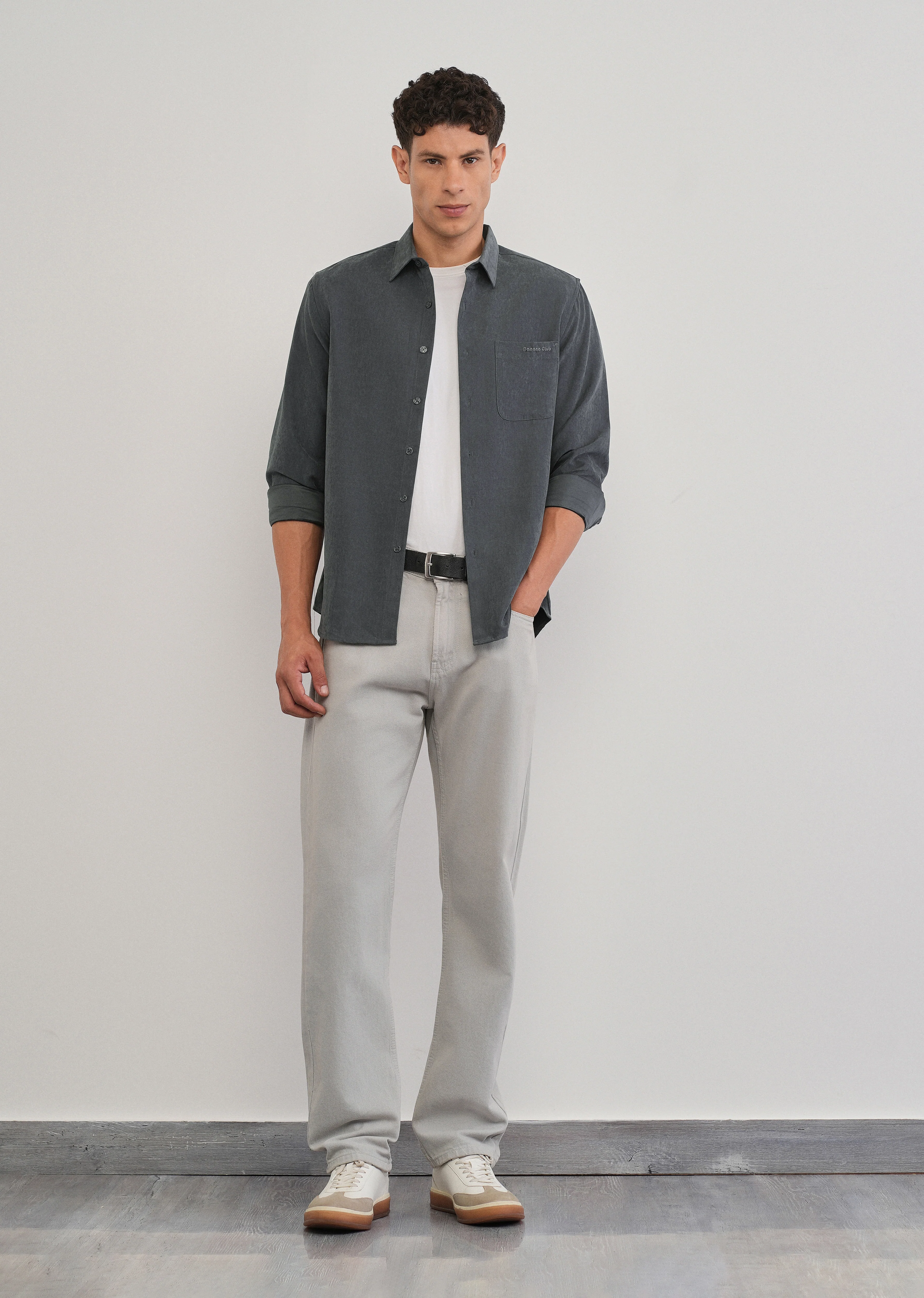 Grey Suede Plain Shirt - Image 6