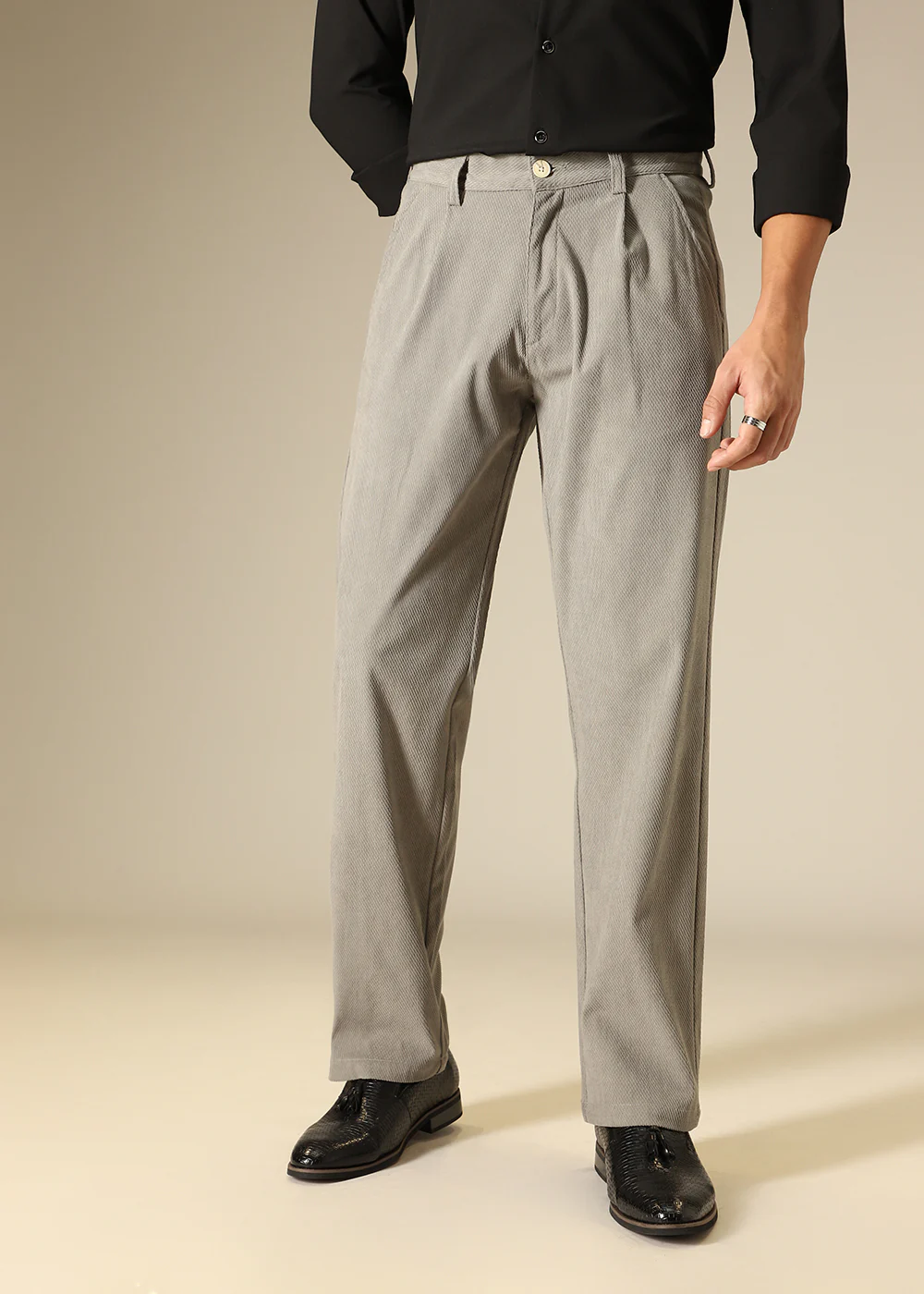 Grey Textured Corduroy Pant - Image 3