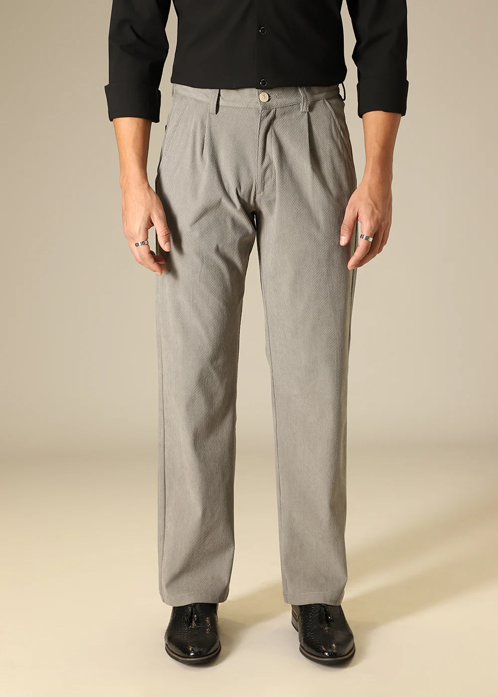 Grey Textured Corduroy Pant - Image 4