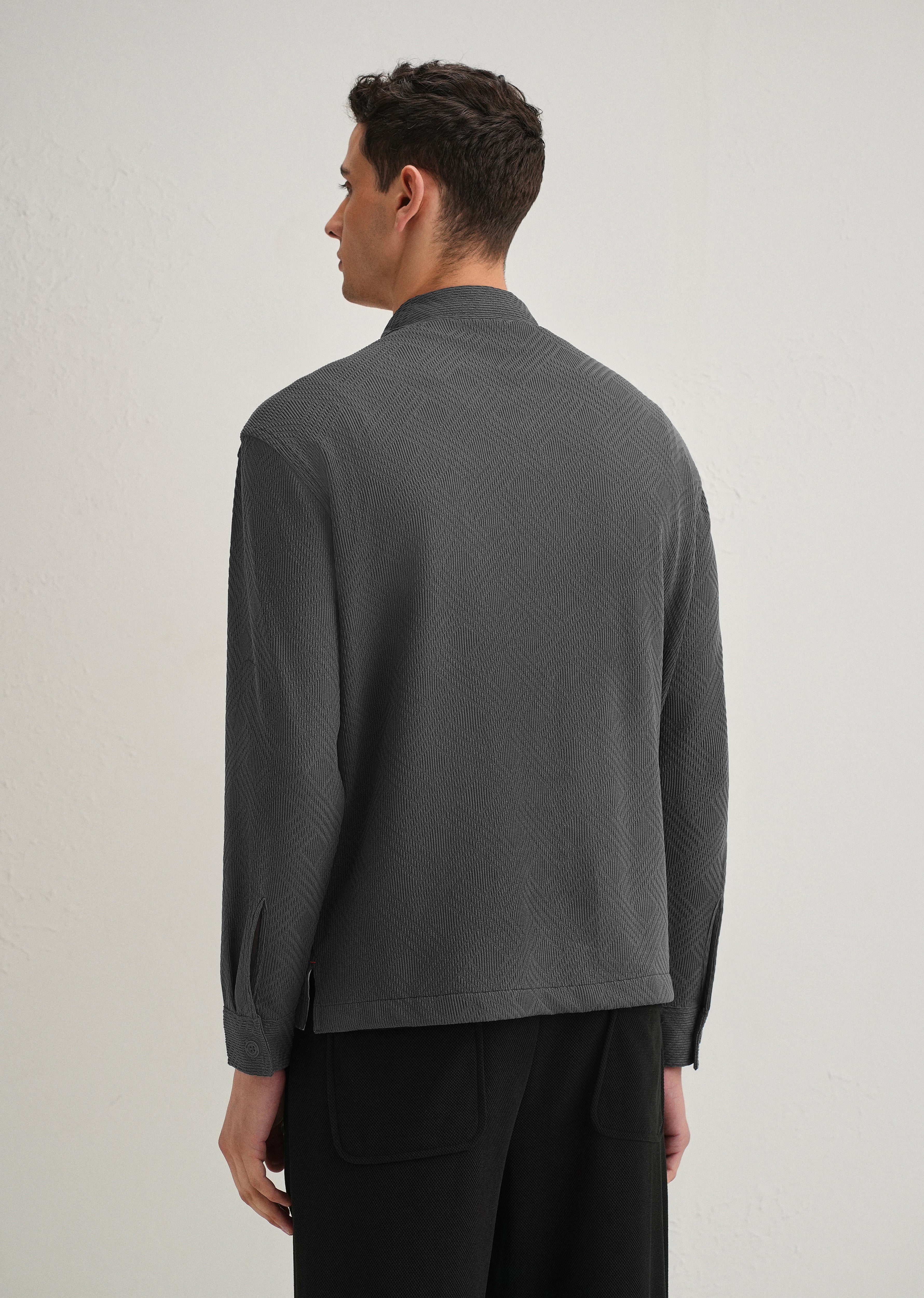 Grey Textured Knit Shacket - Image 4