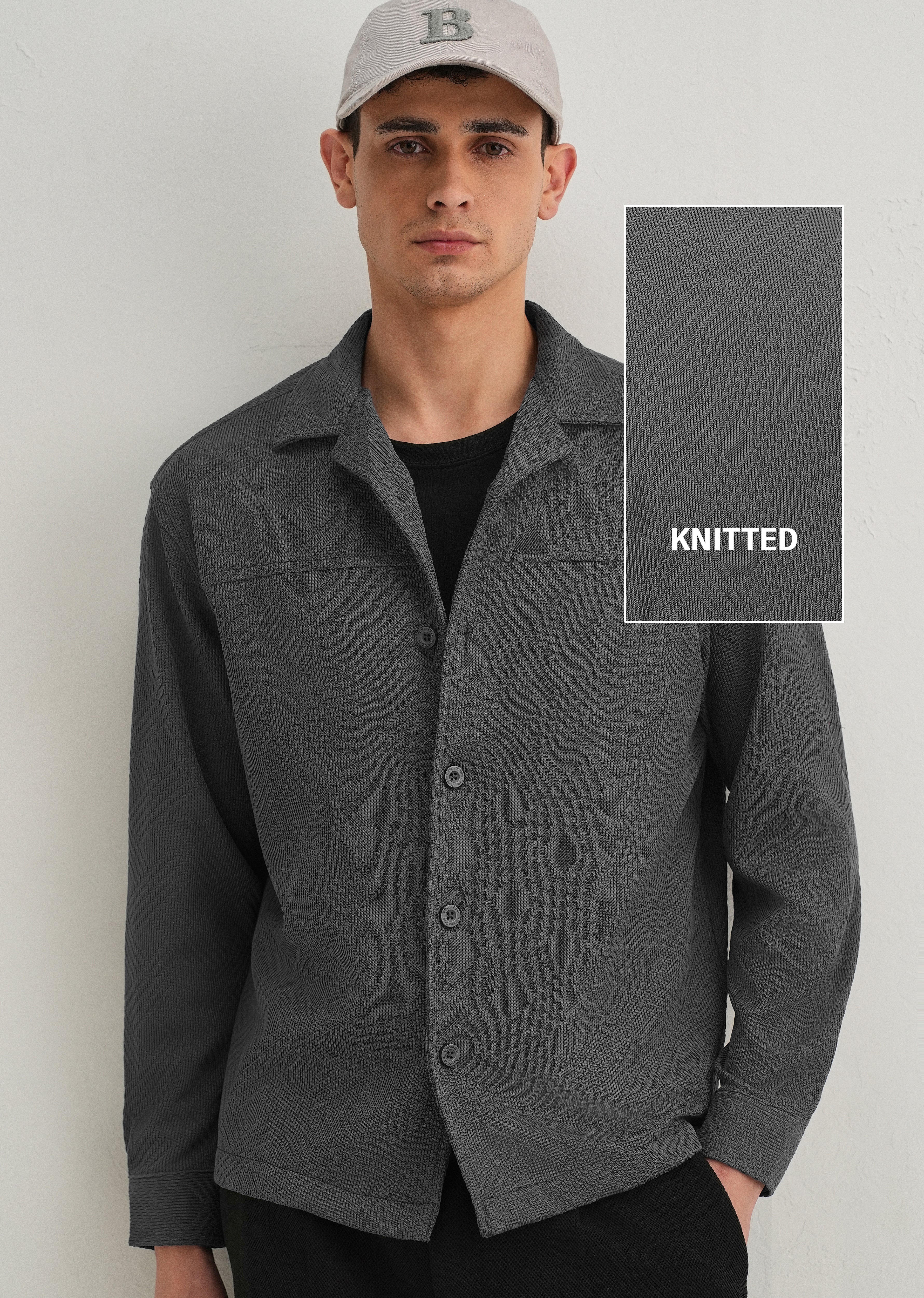 Grey Textured Knit Shacket - Image 8