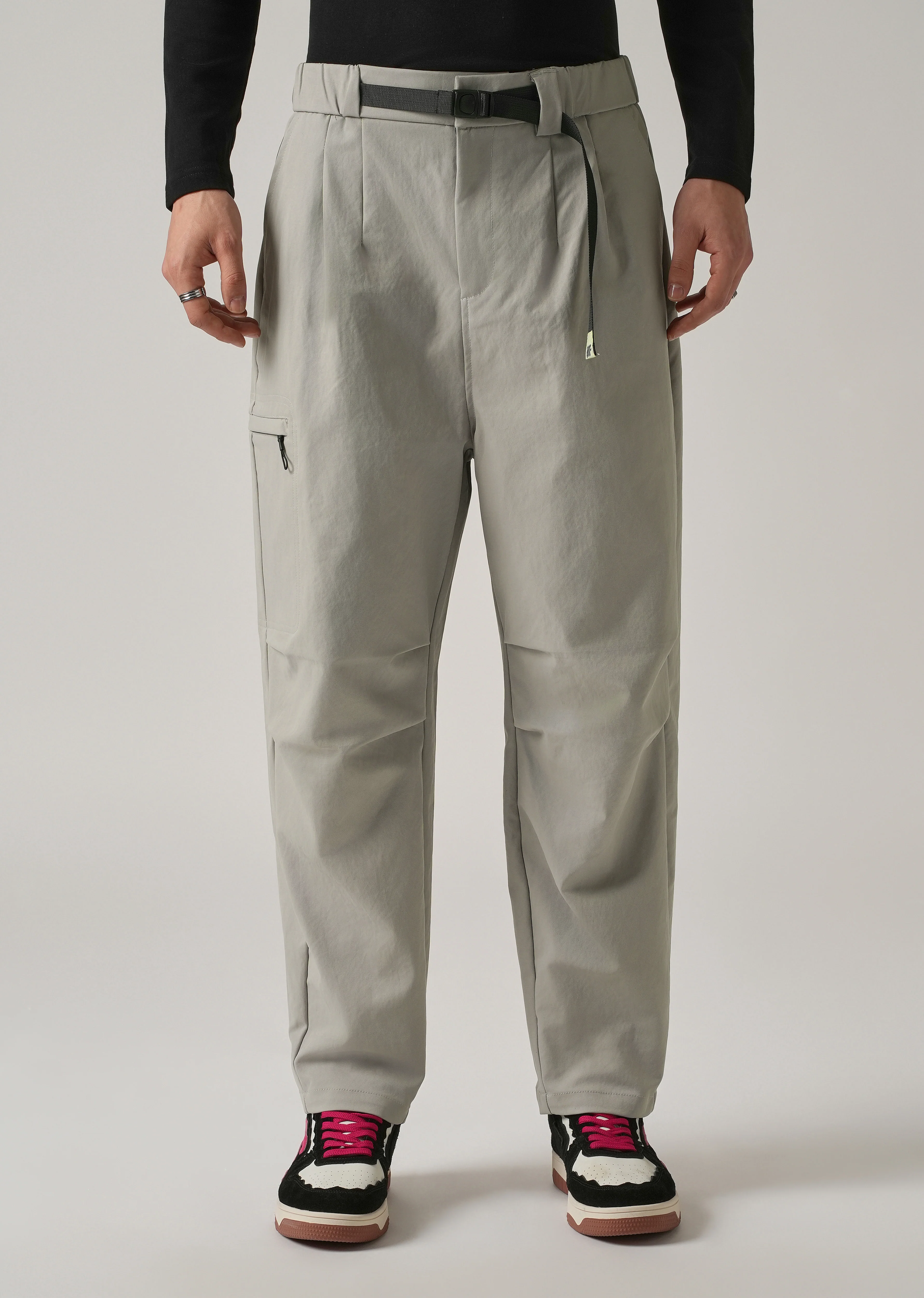 Grey Twill Belt Relaxed Fit Pant - Image 3