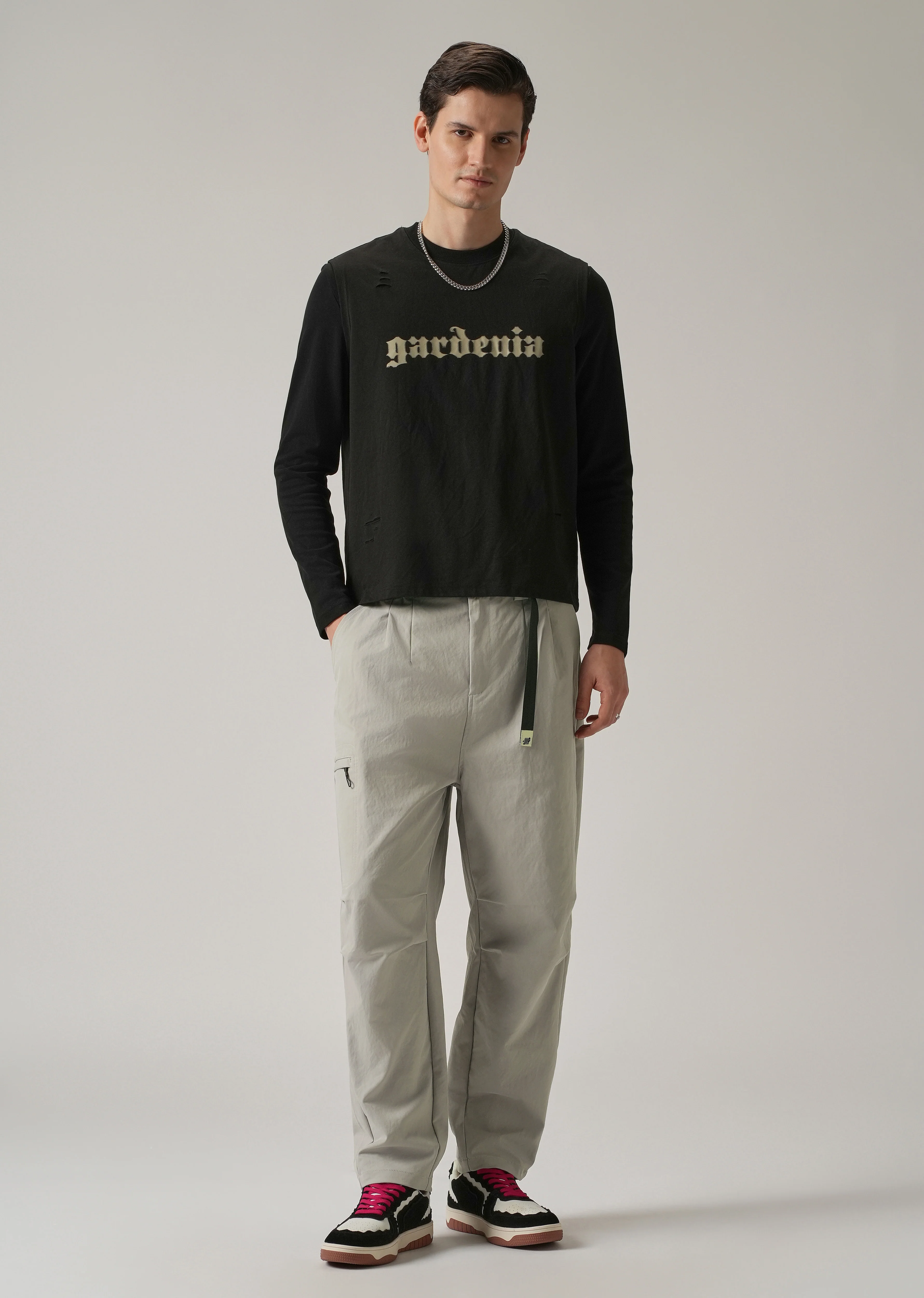 Grey Twill Belt Relaxed Fit Pant - Image 6
