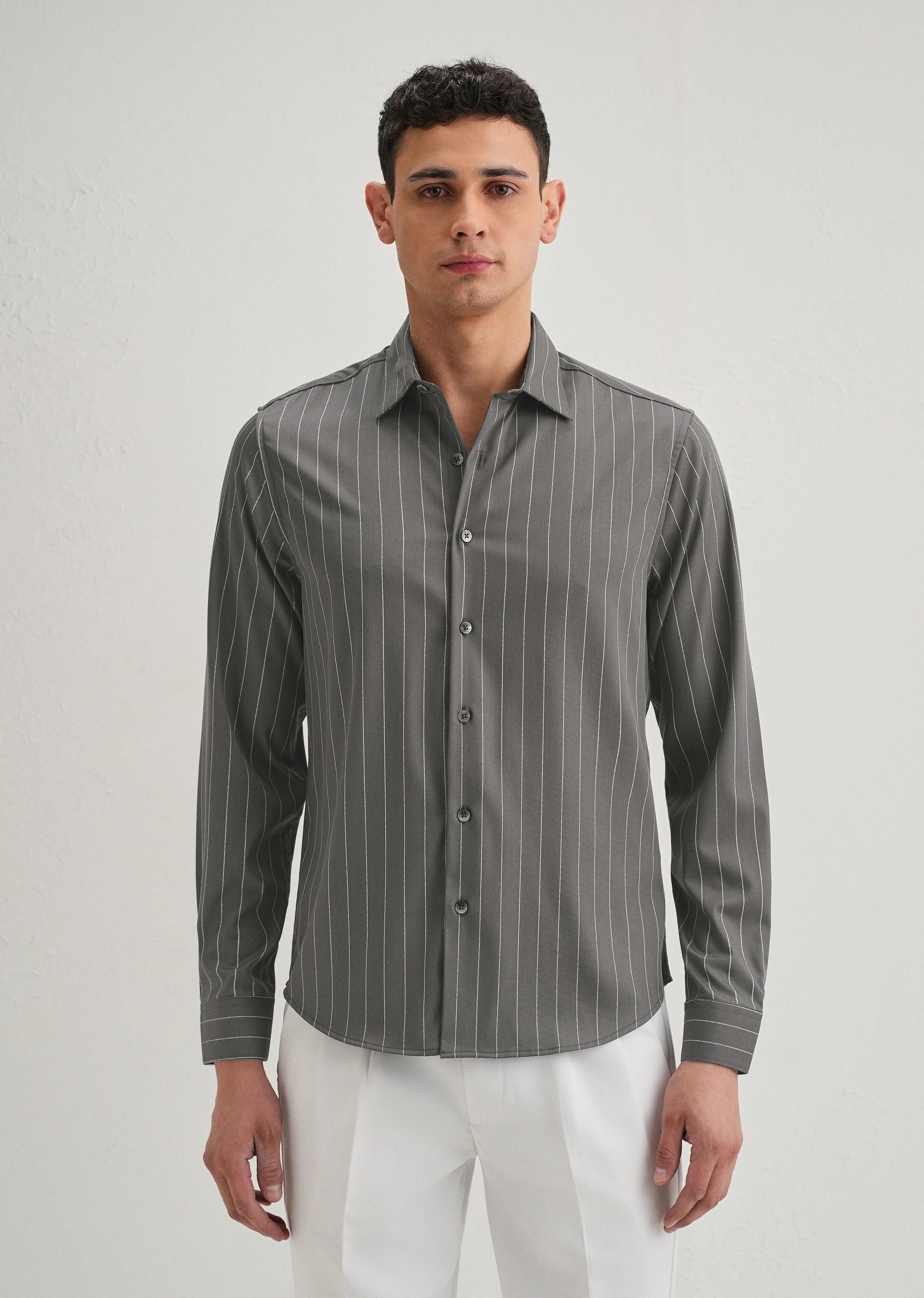 Grey Vertical Stripe Shirt - Image 5