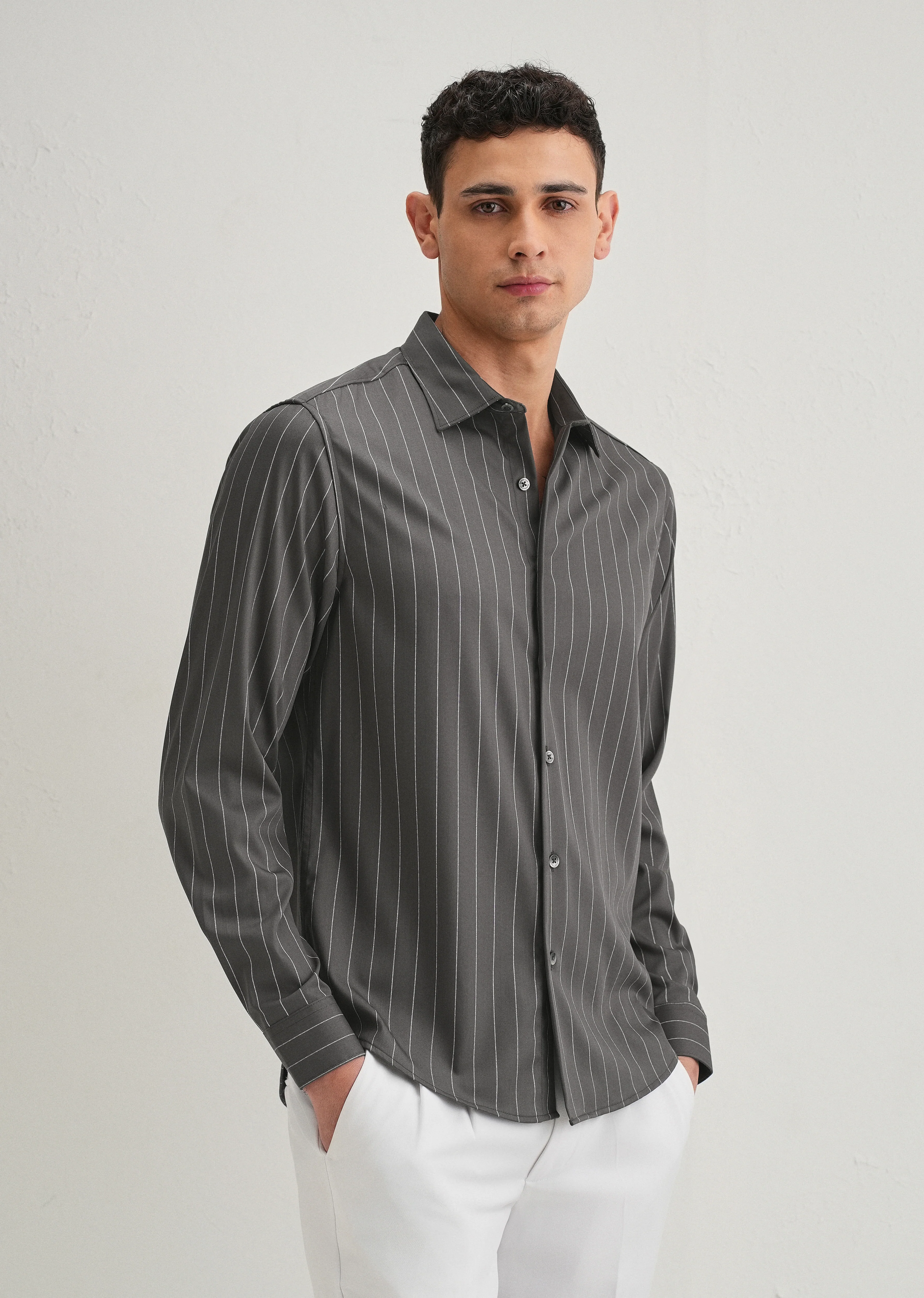 Grey Vertical Stripe Shirt - Image 6