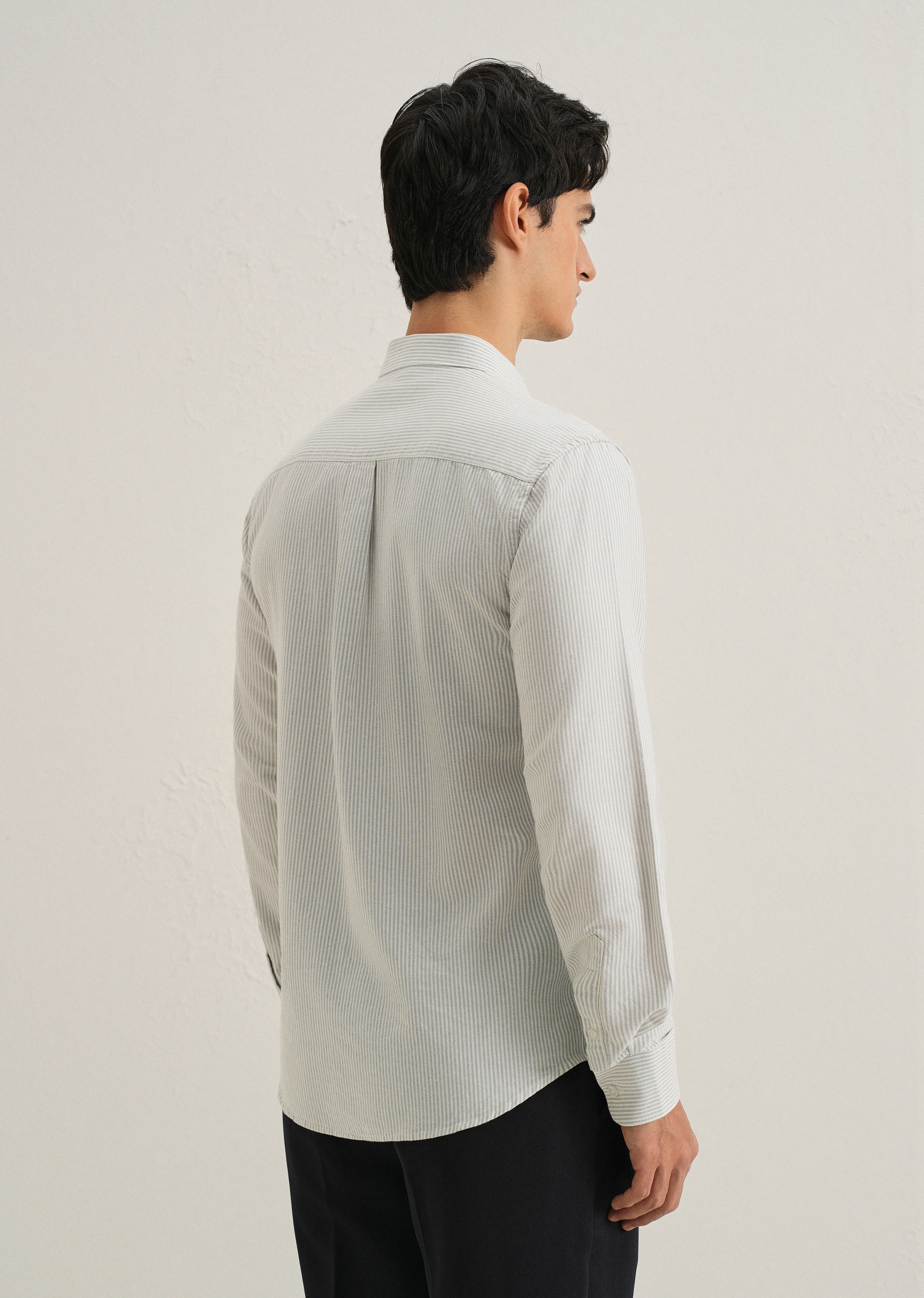 Grey Vertical Striped Cotton Shirt - Image 4