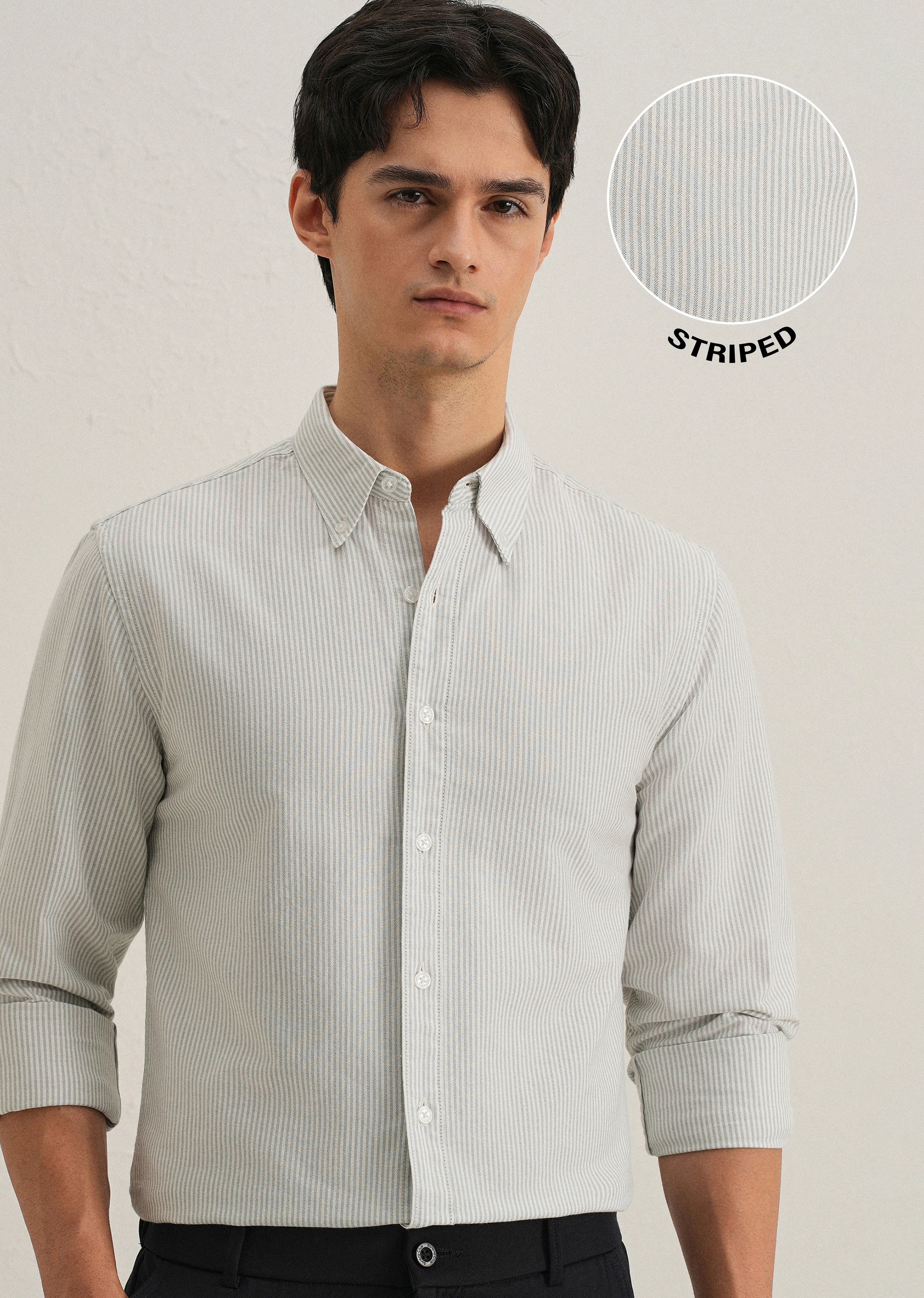 Grey Vertical Striped Cotton Shirt - Image 7