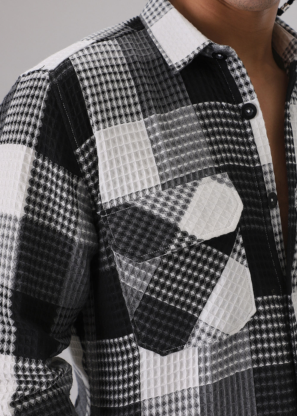 Grey Waffle Plaid Check Shirt - Image 2