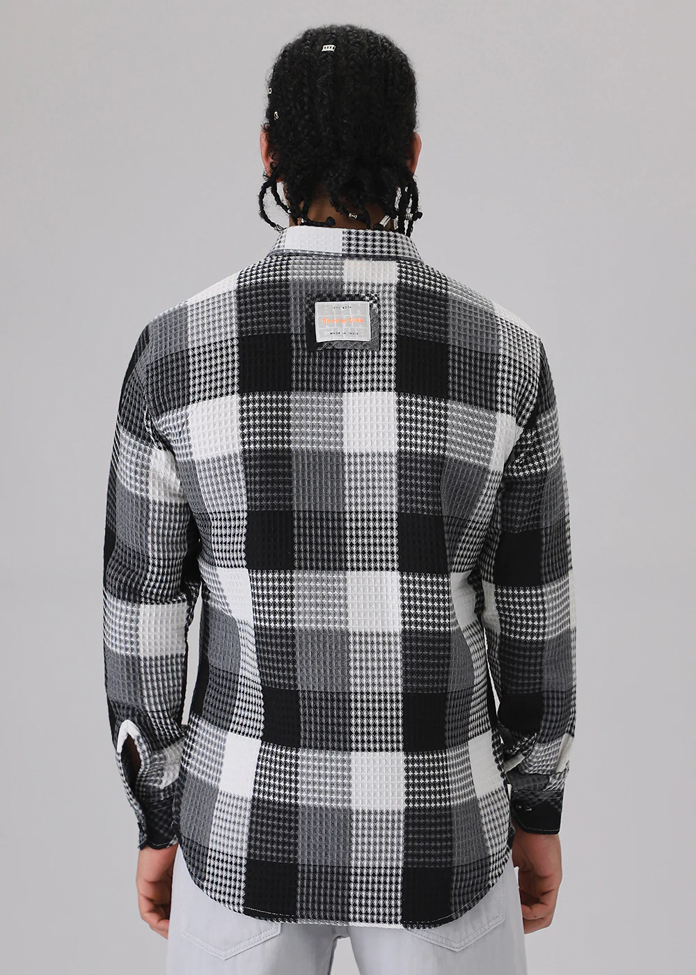 Grey Waffle Plaid Check Shirt - Image 4