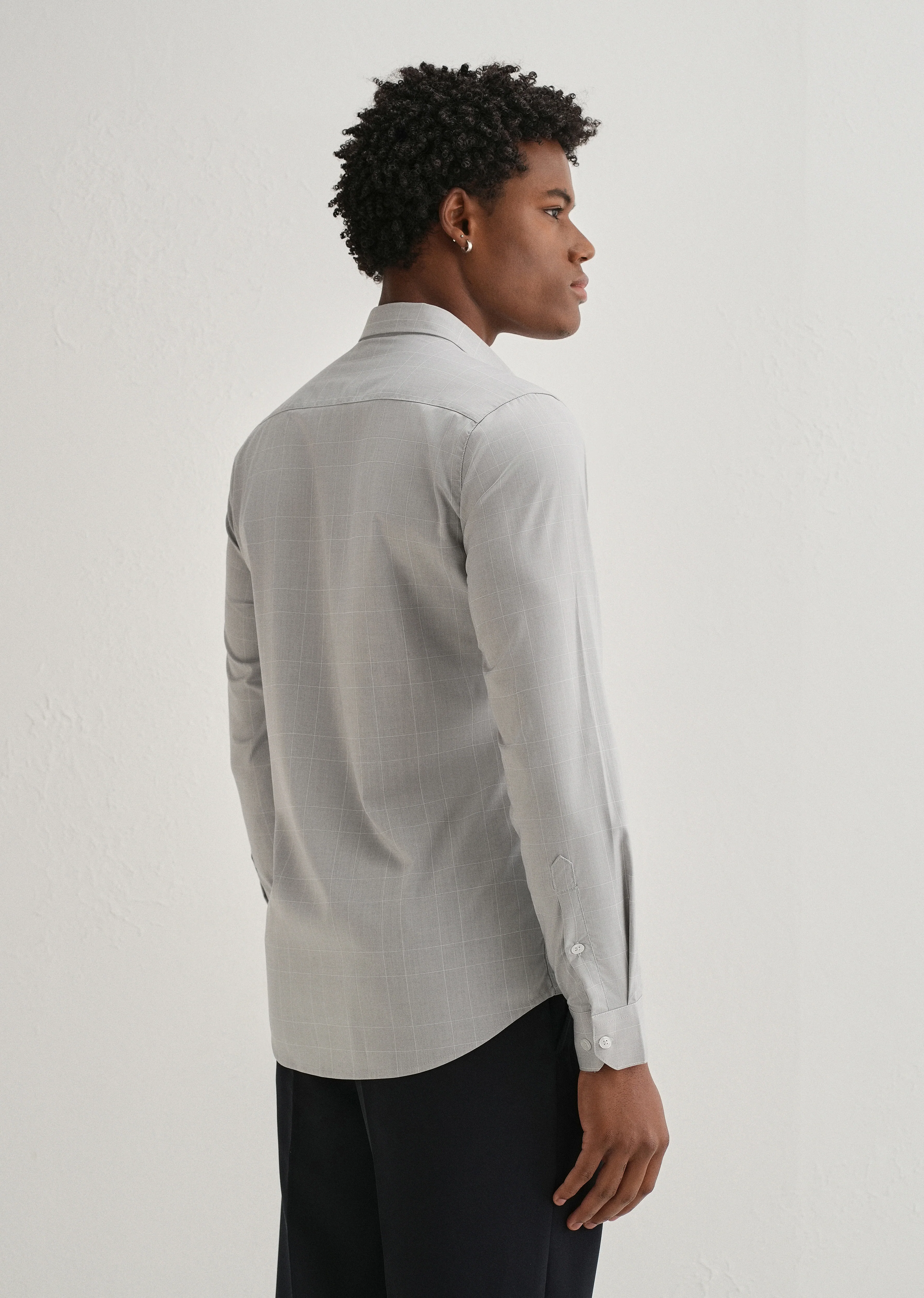 Grey Windowpane Check Shirt - Image 2