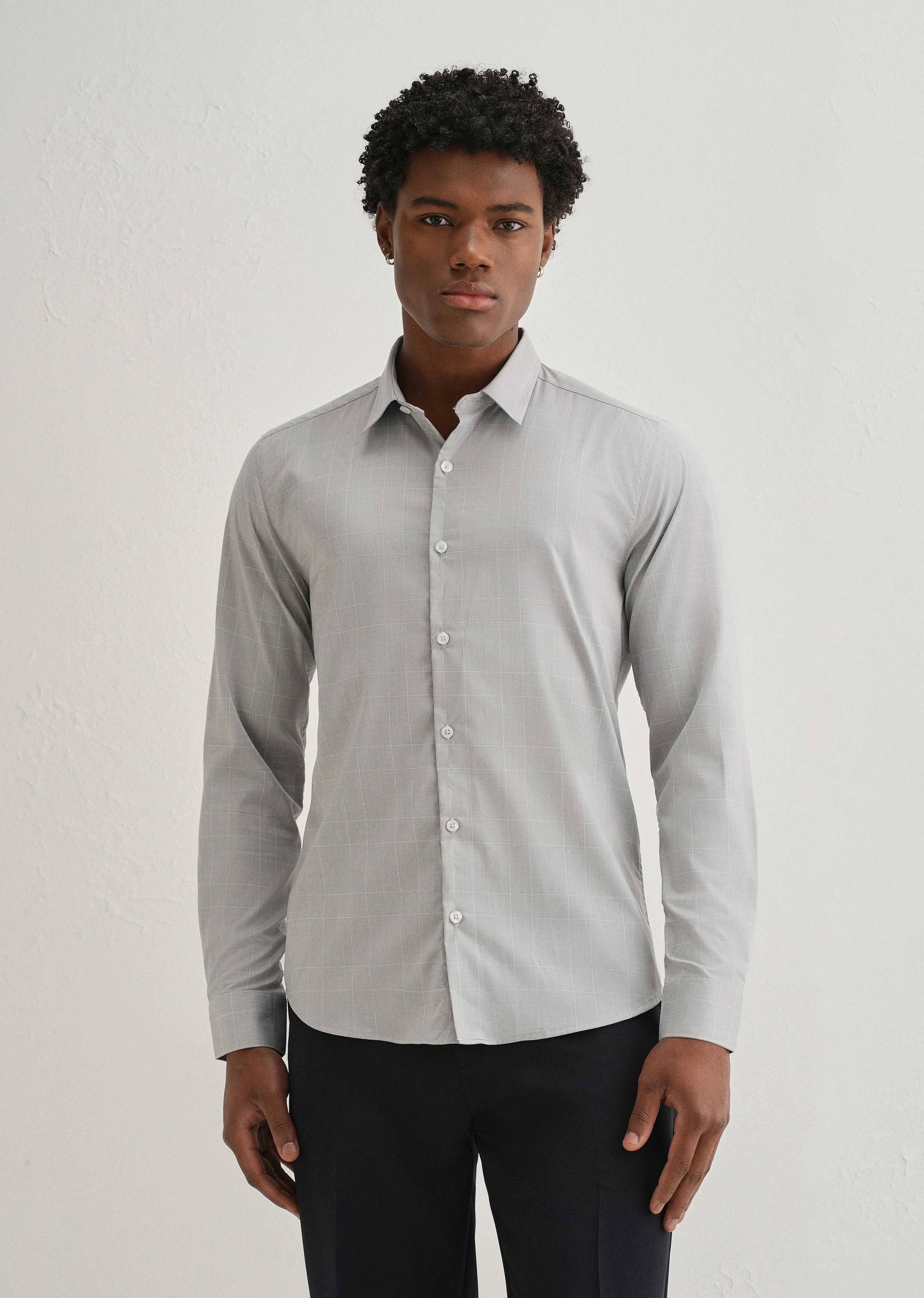 Grey Windowpane Check Shirt - Image 3