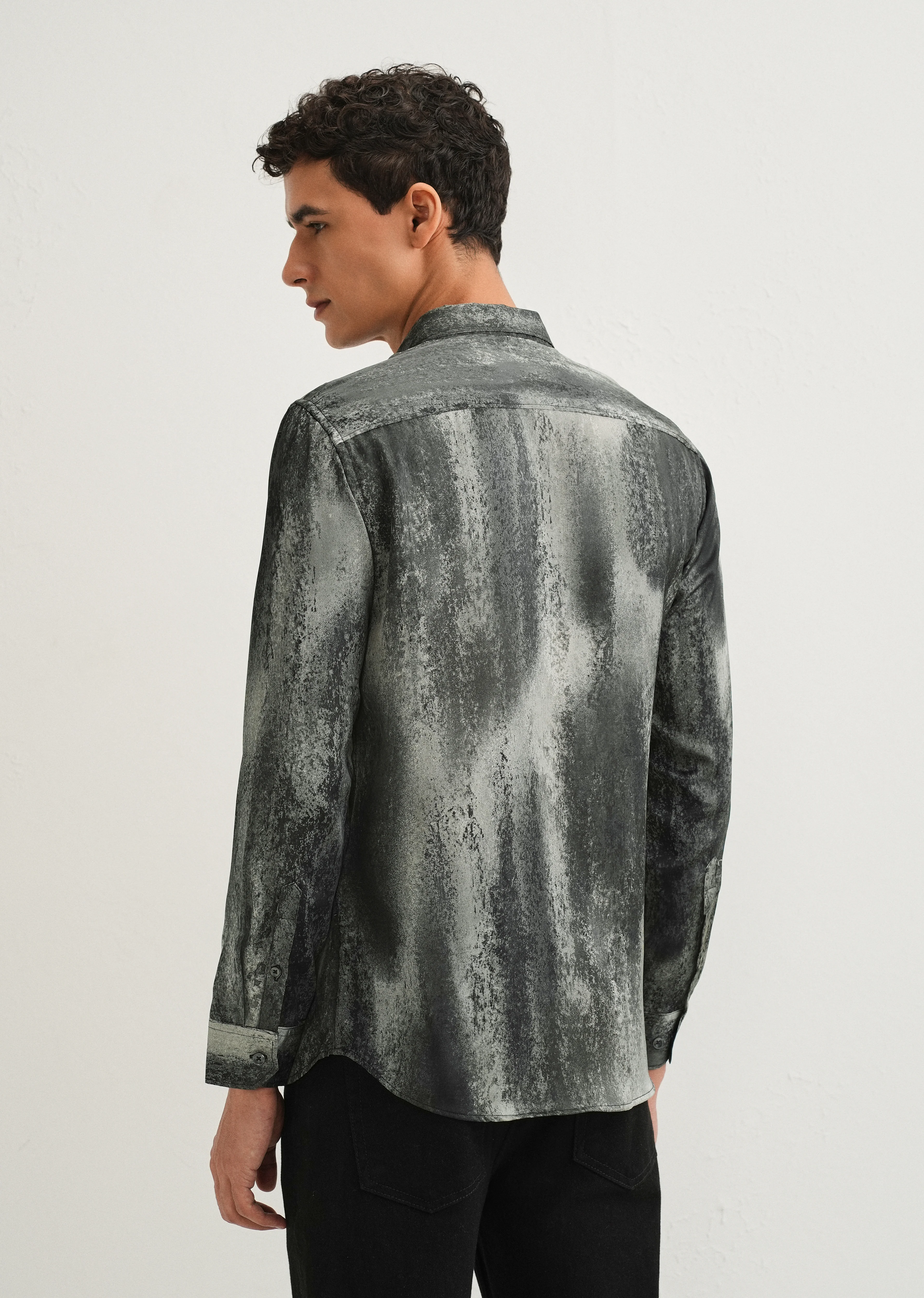 Greyish Green Abstract Printed Shirt - Image 2