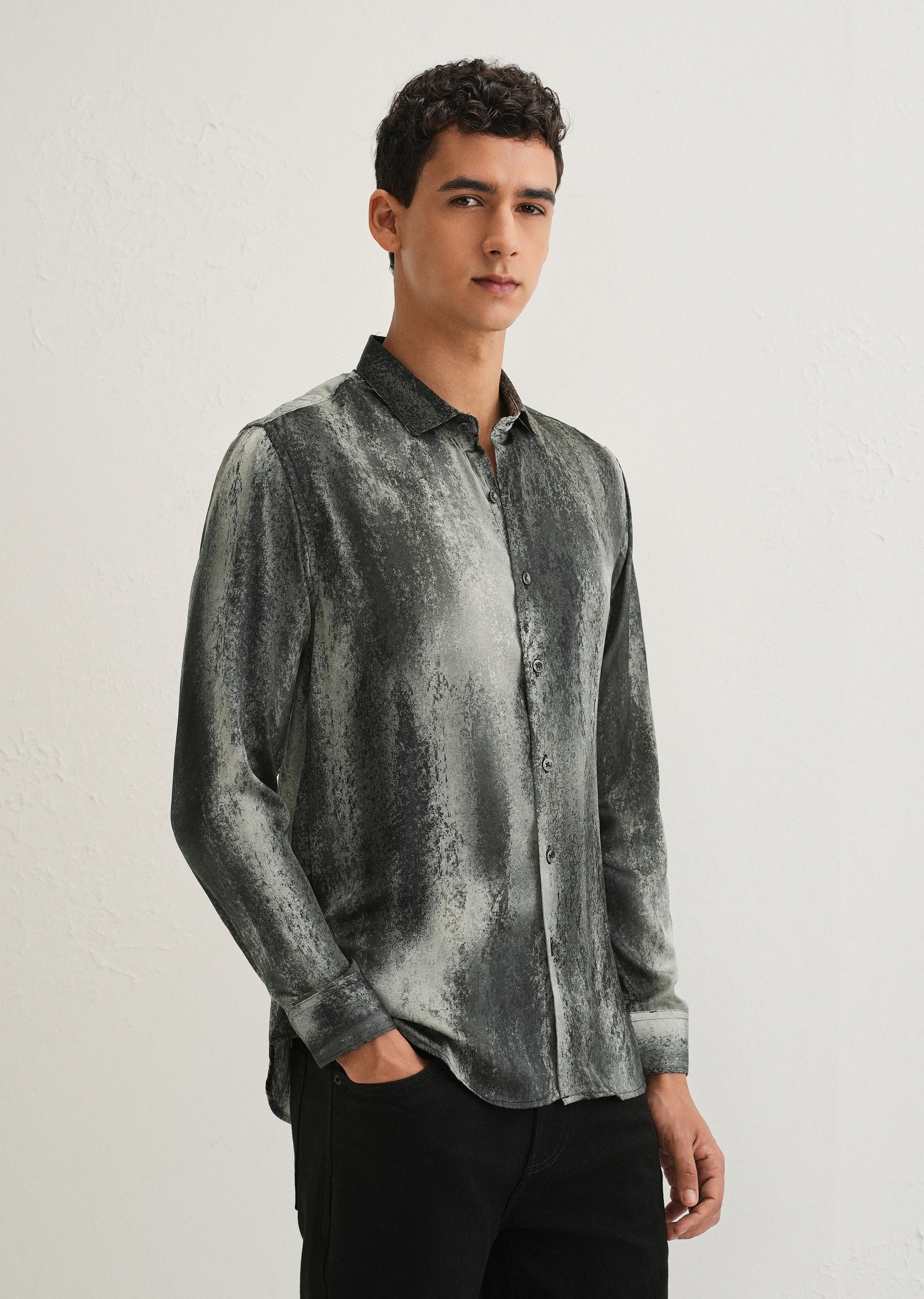 Greyish Green Abstract Printed Shirt - Image 4