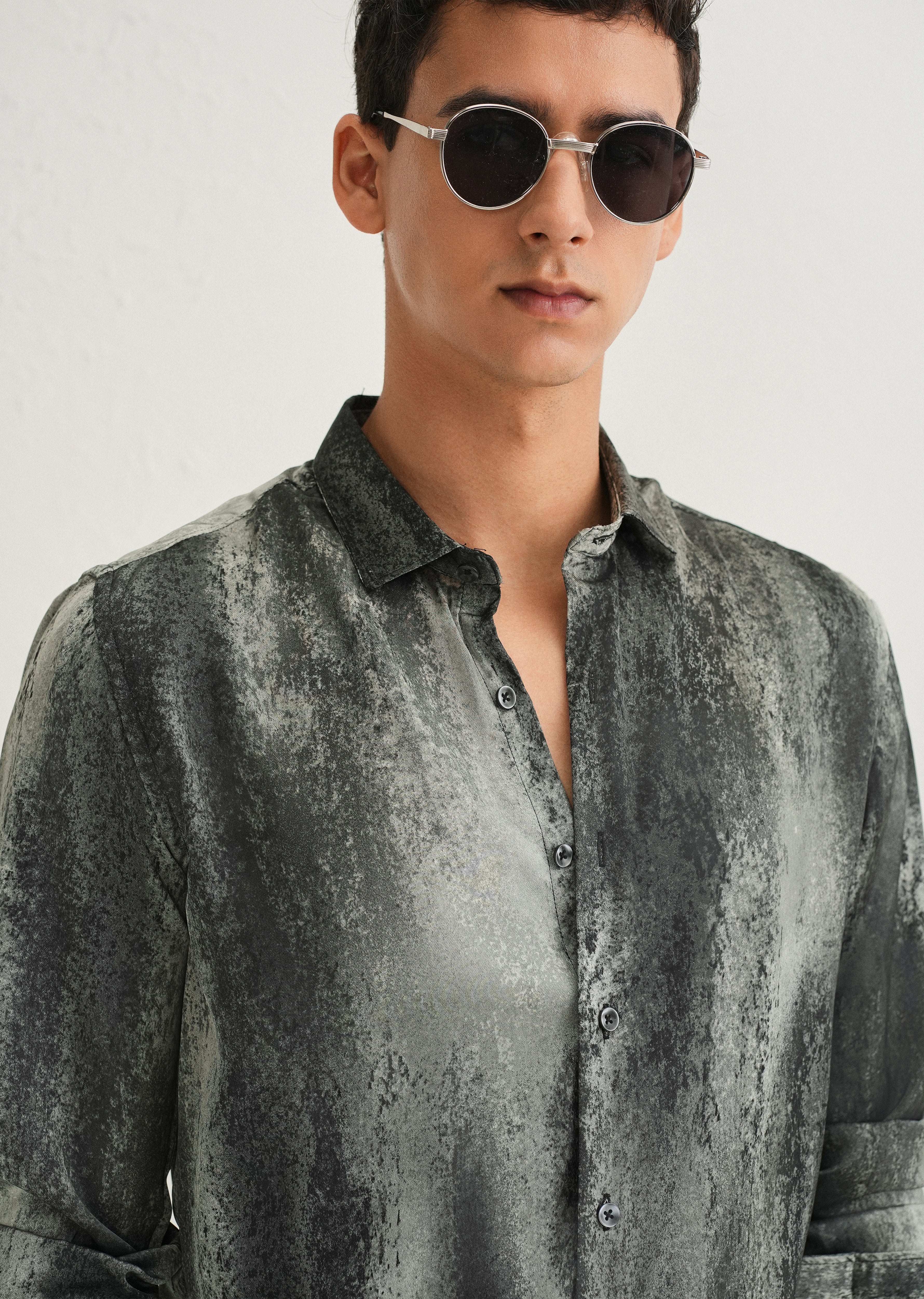 Greyish Green Abstract Printed Shirt - Image 5