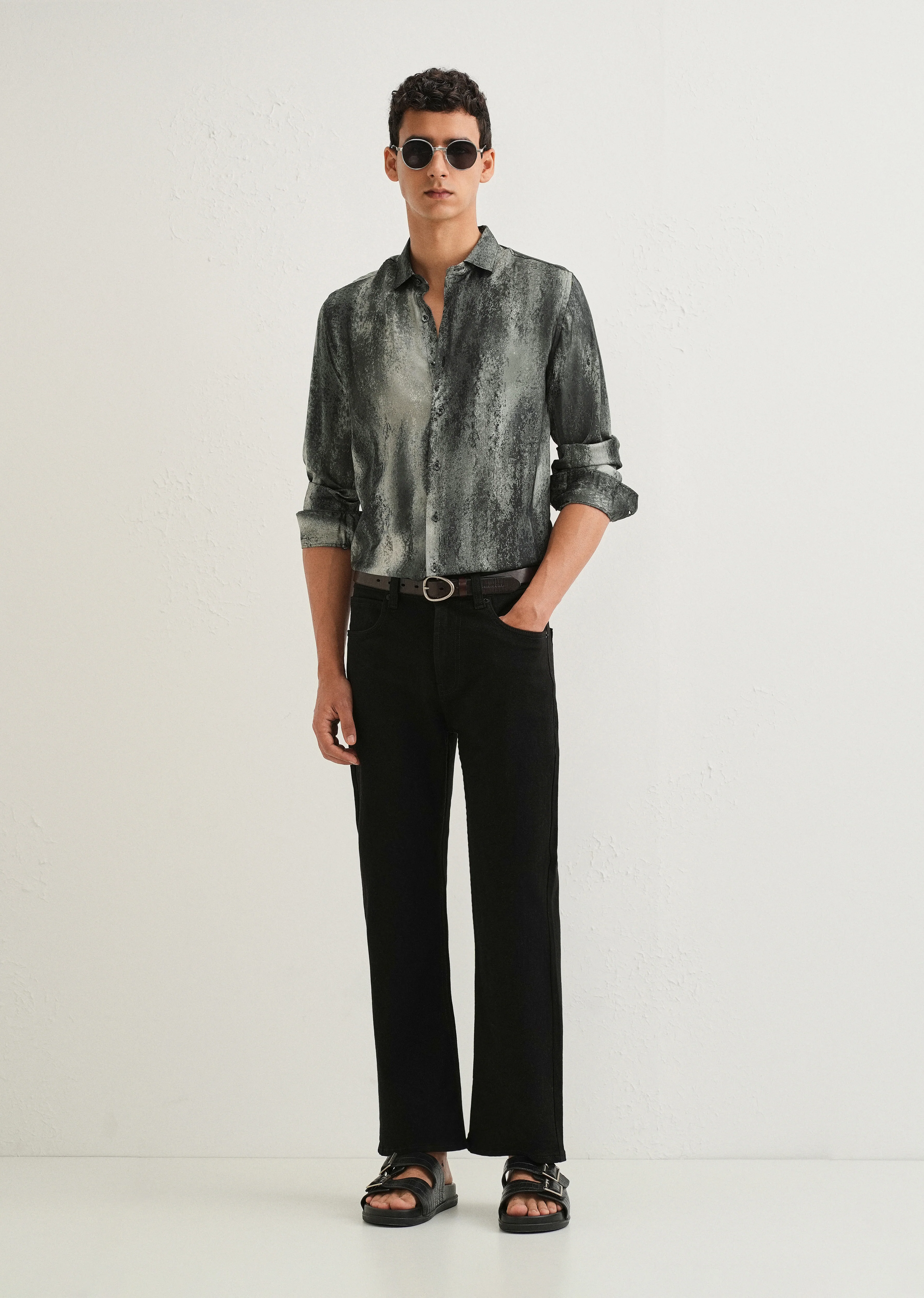 Greyish Green Abstract Printed Shirt - Image 6