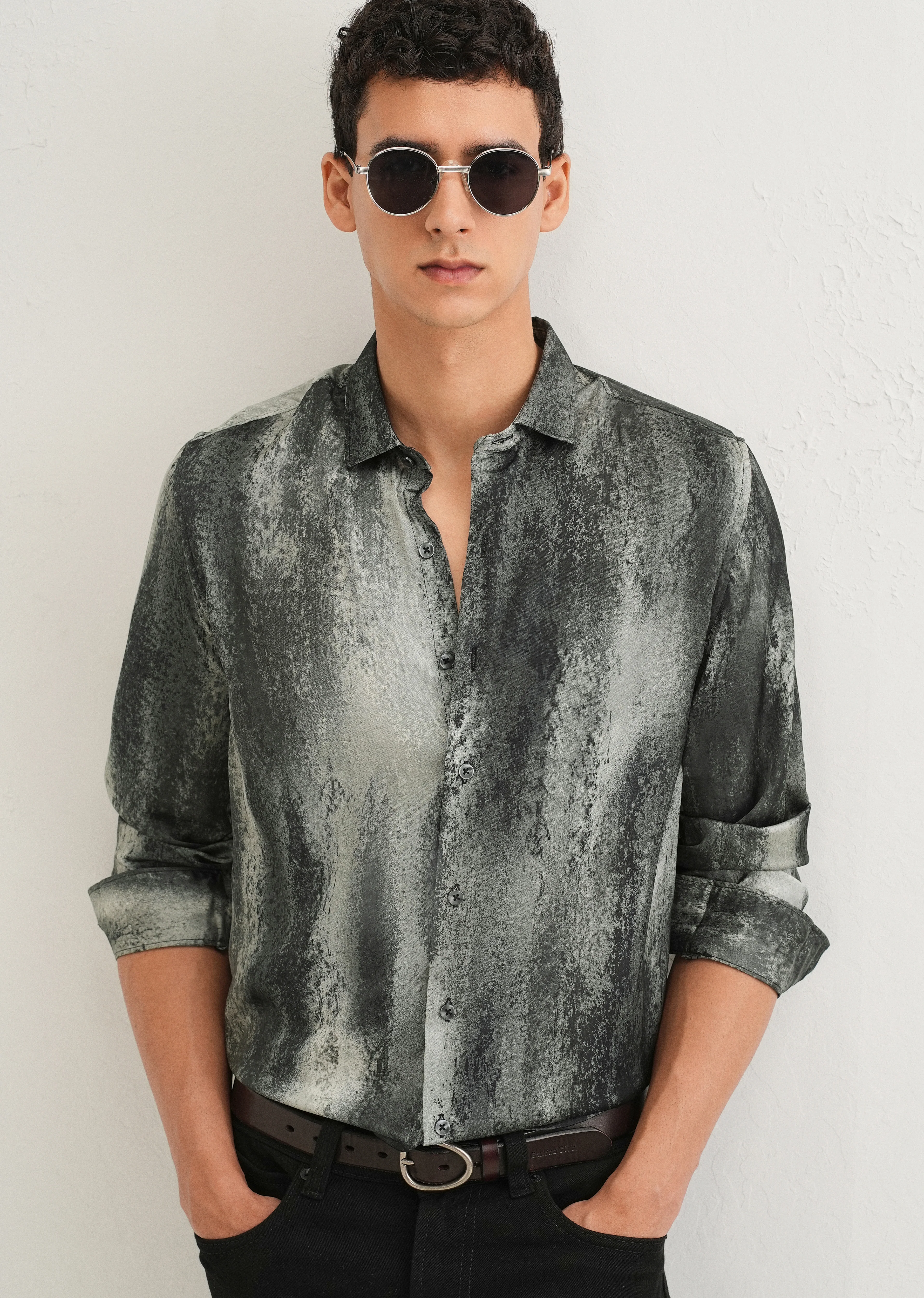 Greyish Green Abstract Printed Shirt - Image 7