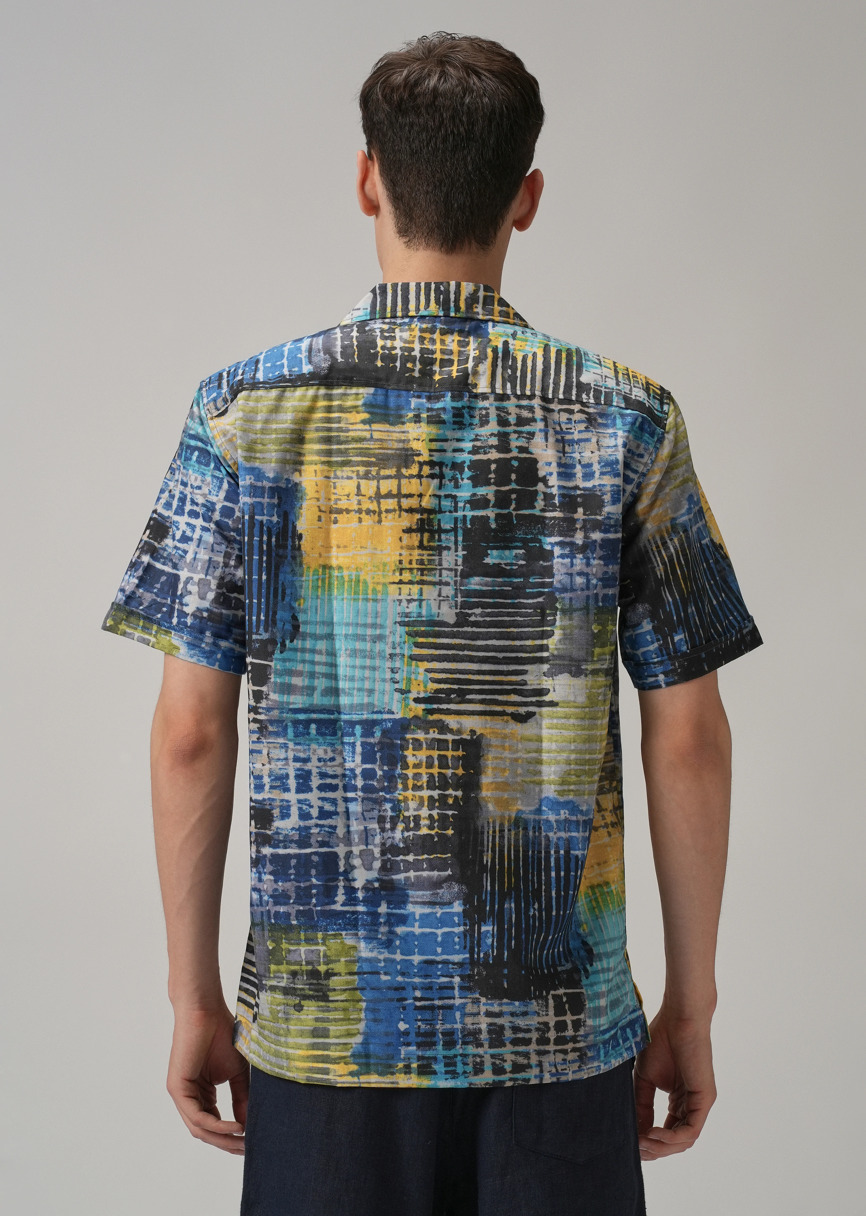 Grid Brush Stroke Half Sleeve Shirt - Image 2