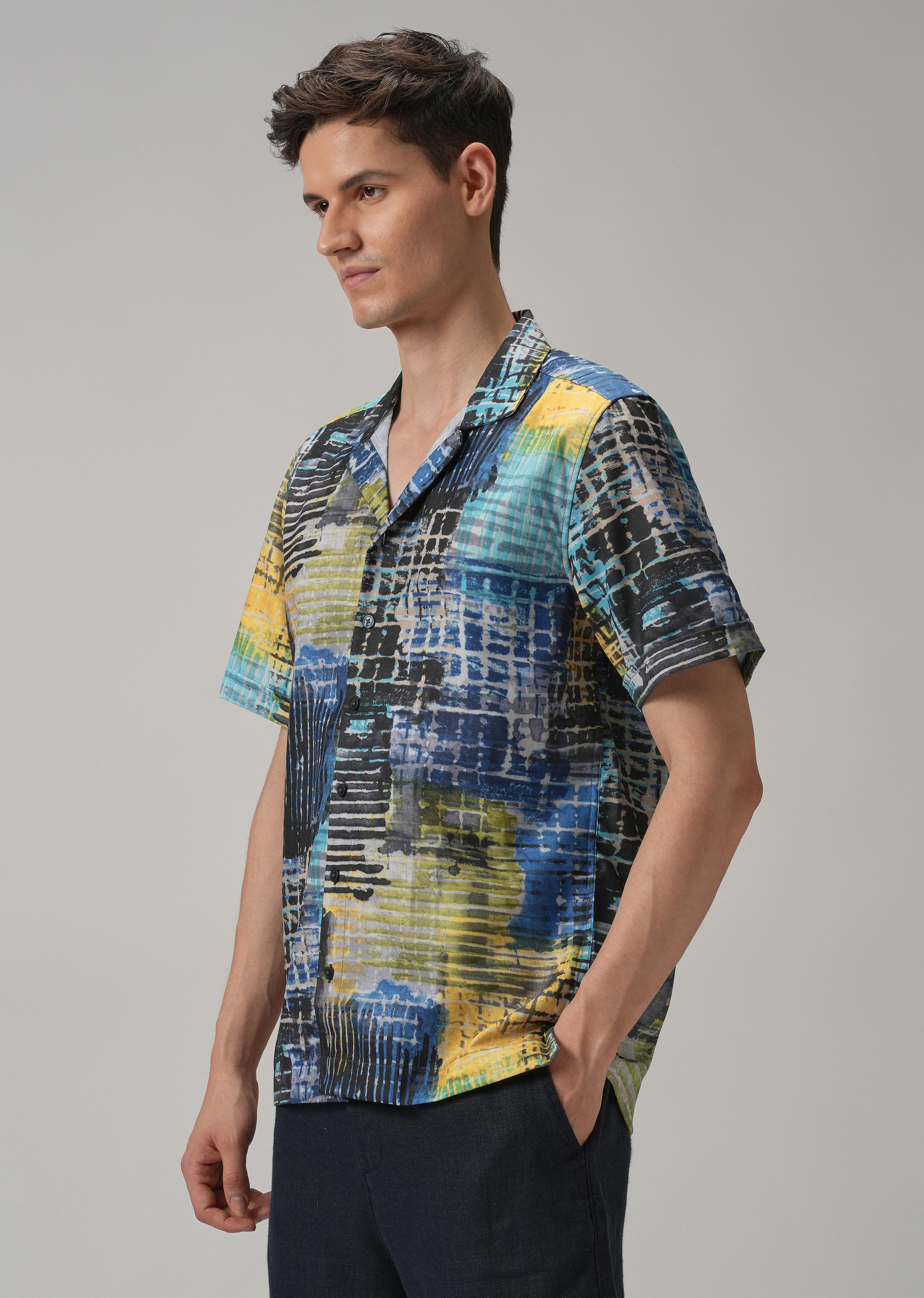 Grid Brush Stroke Half Sleeve Shirt - Image 4