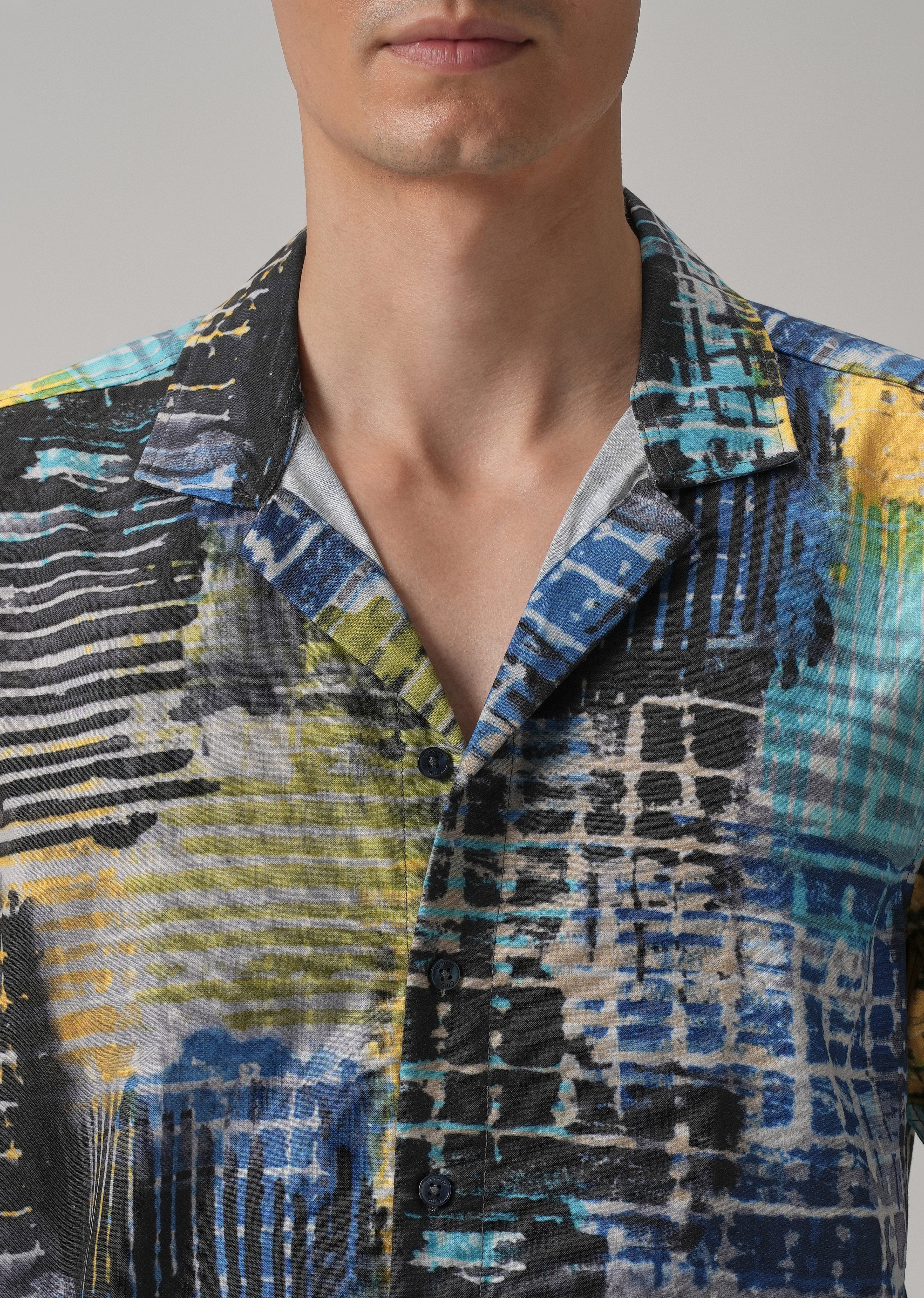Grid Brush Stroke Half Sleeve Shirt - Image 5