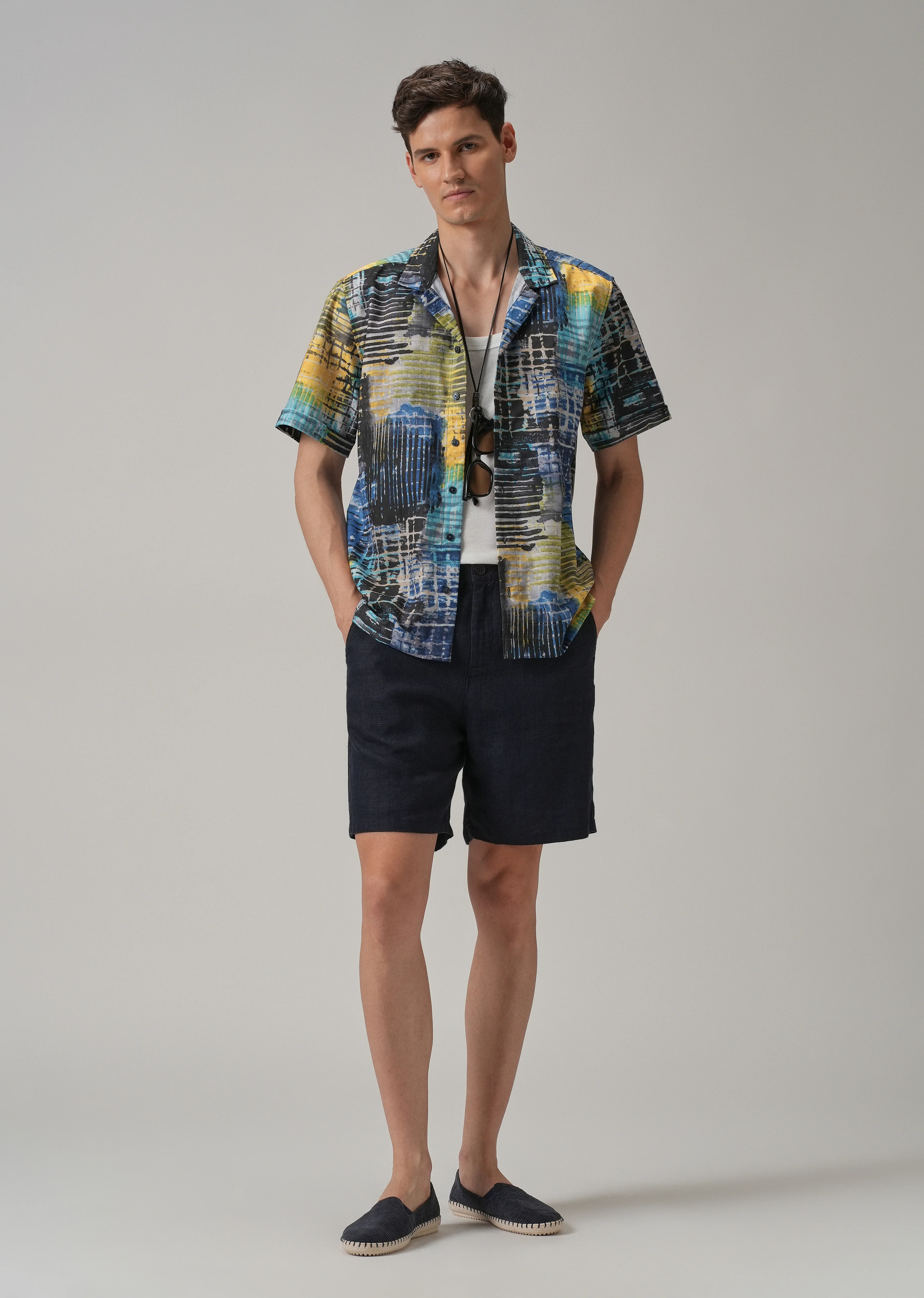 Grid Brush Stroke Half Sleeve Shirt - Image 6