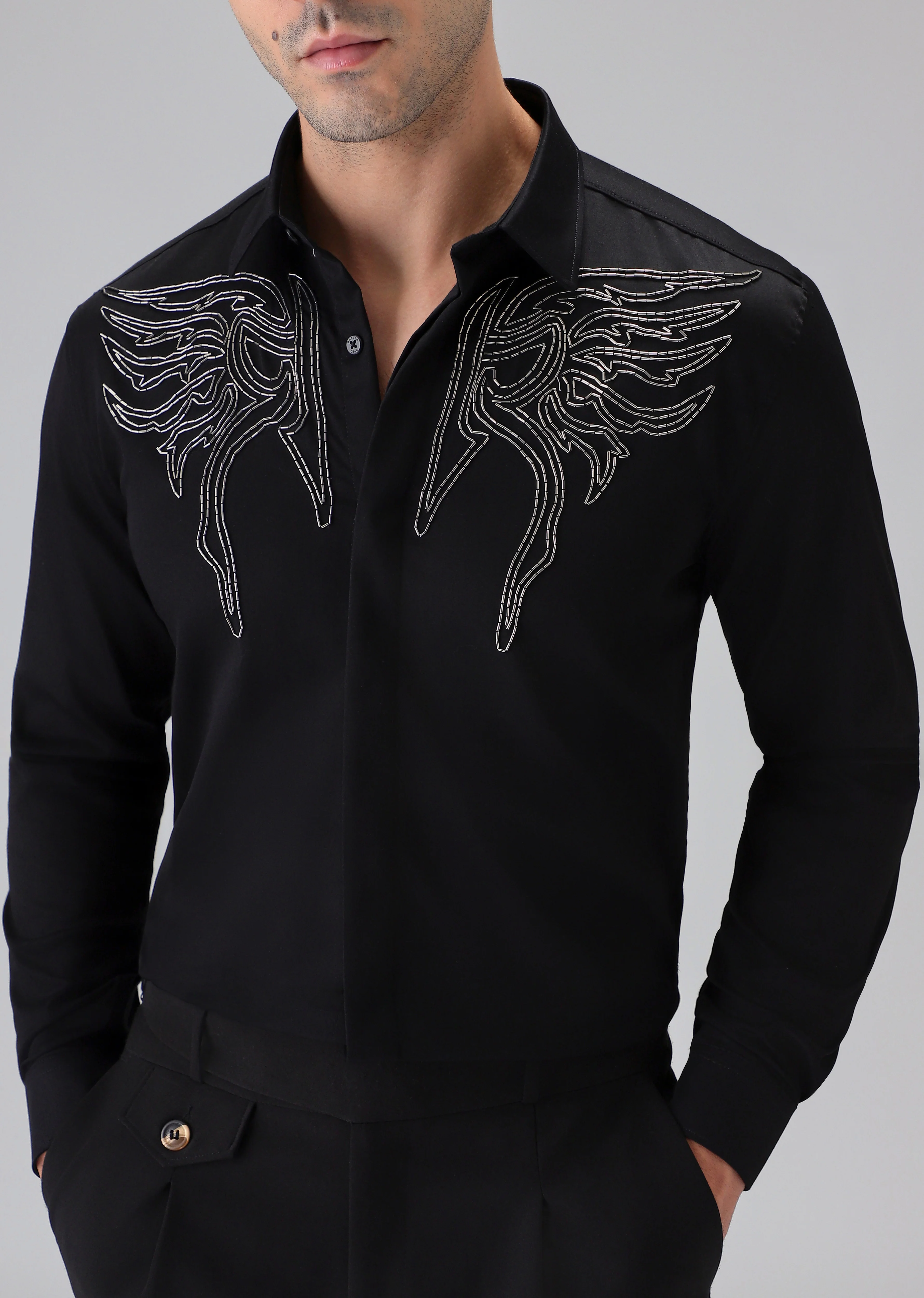 Hand Crafted Black Designer Shirt - Image 7