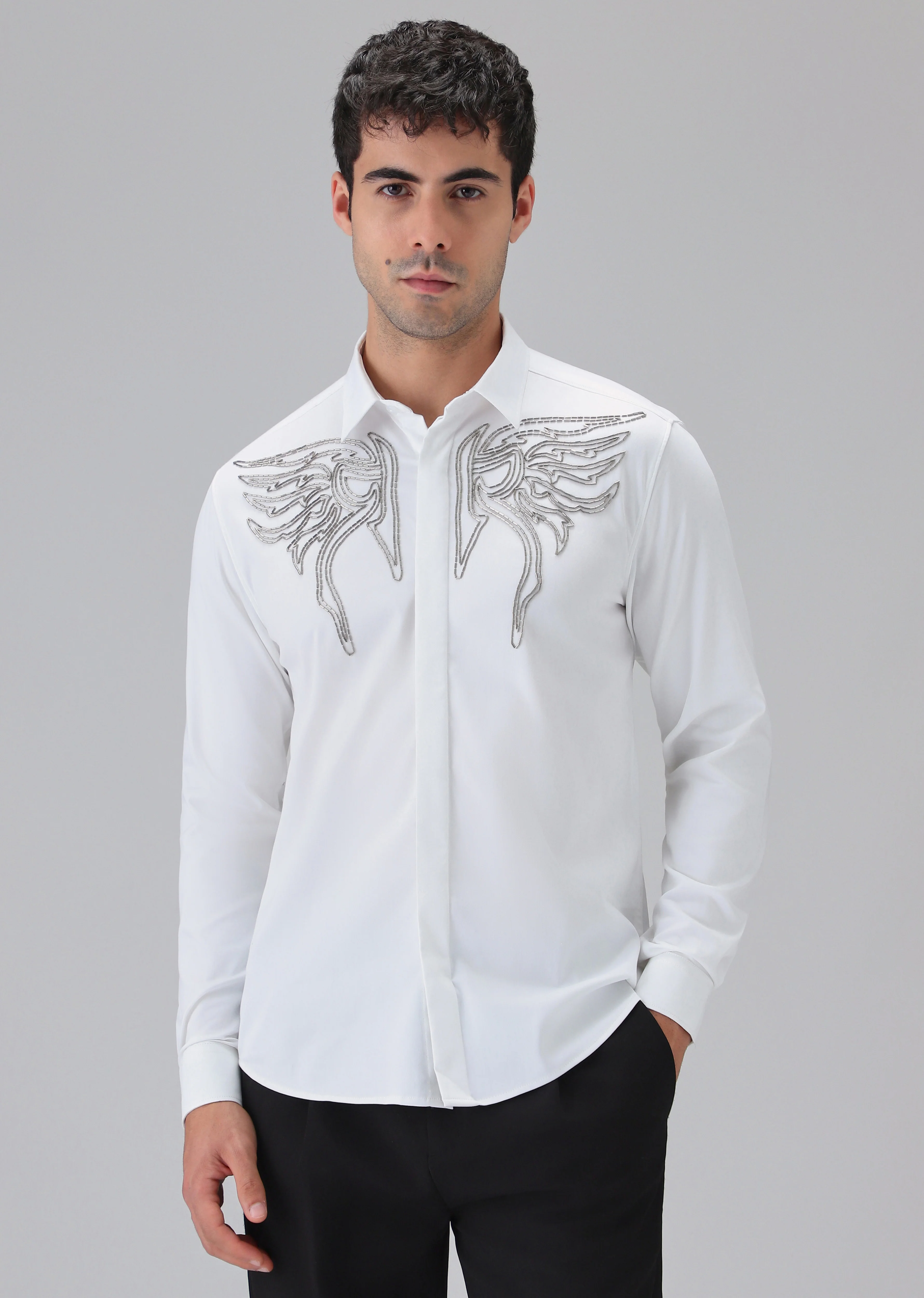 Hand Crafted White Designer Shirt - Image 3