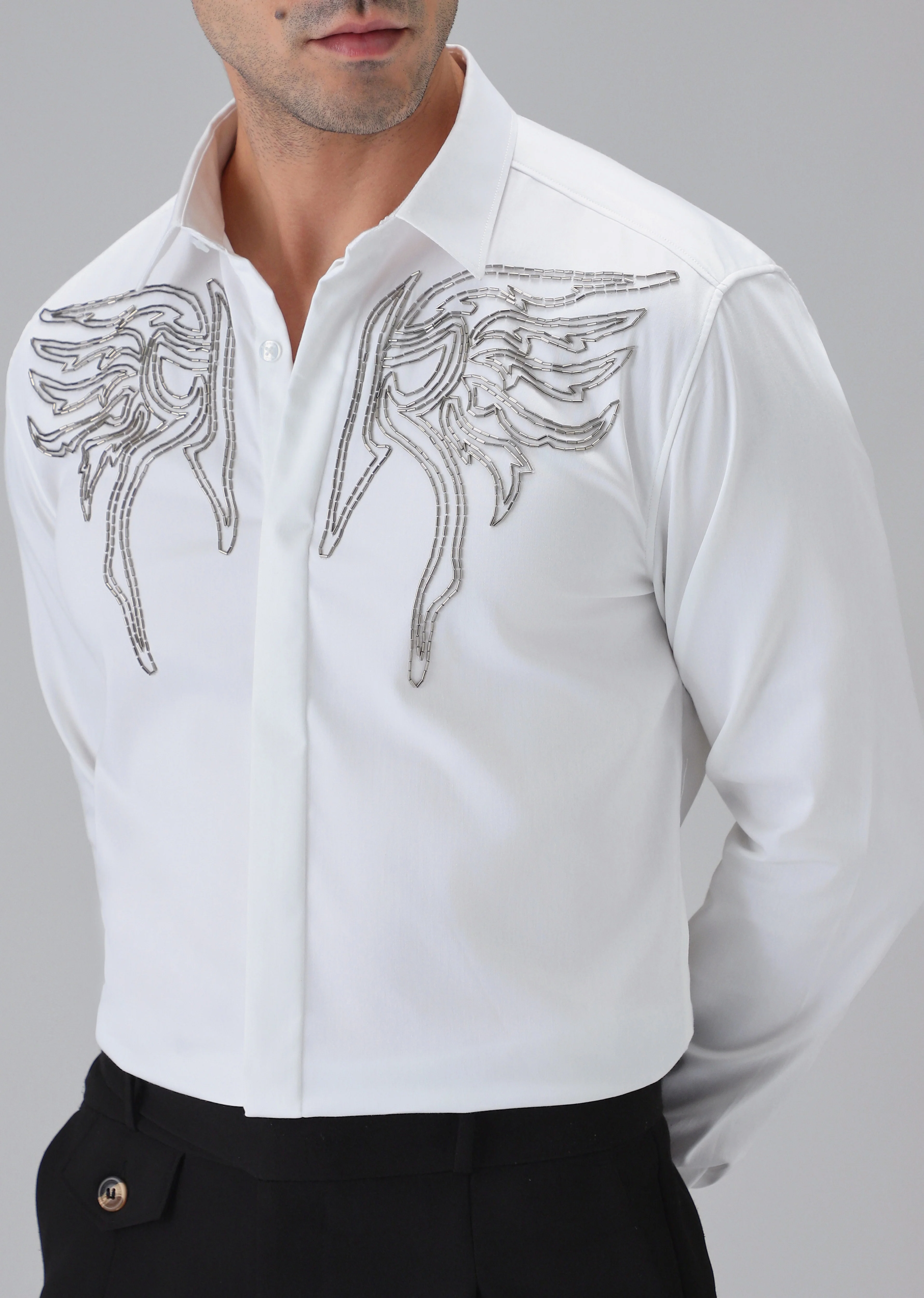 Hand Crafted White Designer Shirt - Image 7