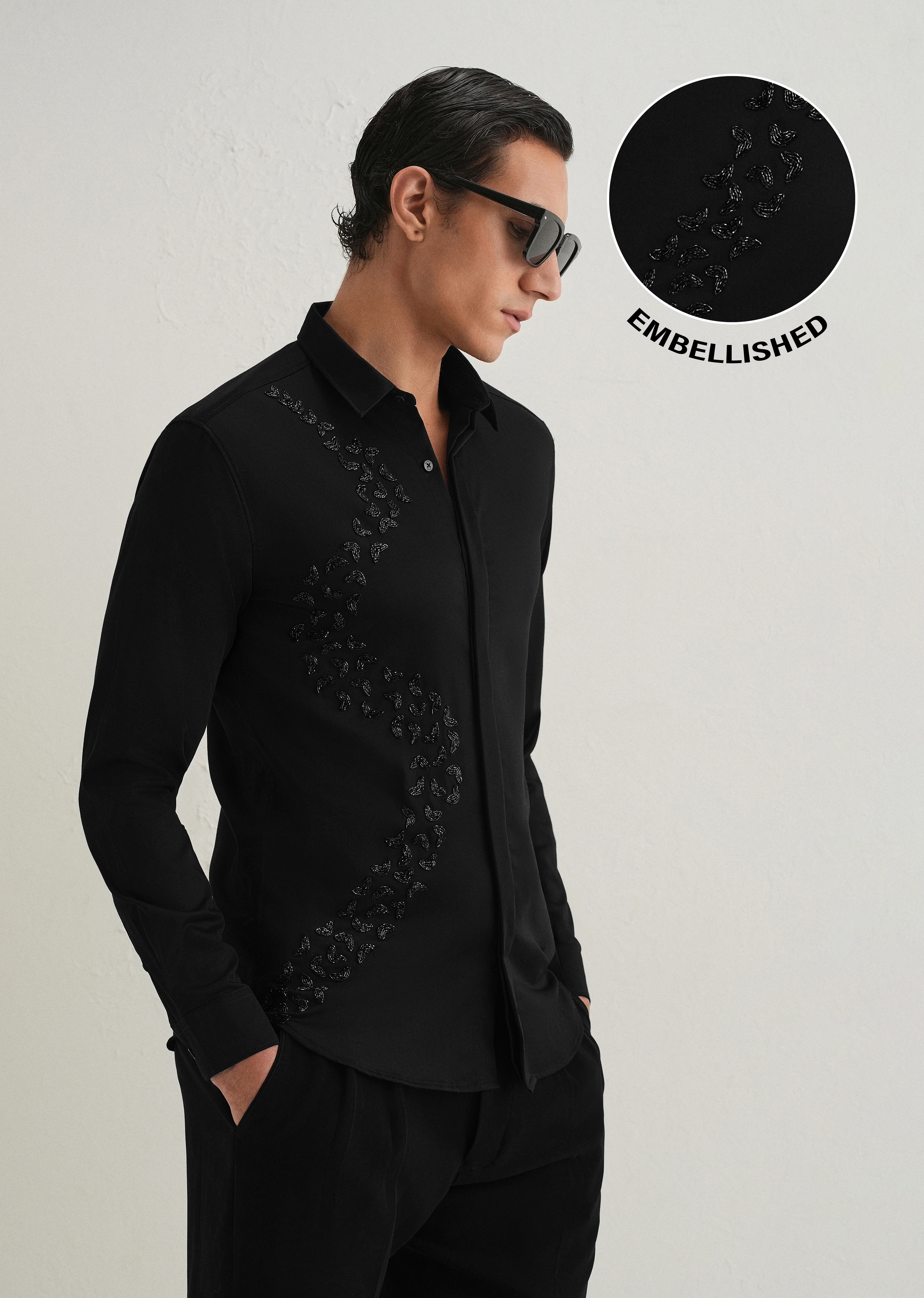Handcrafted Black Designer Shirt - Image 2