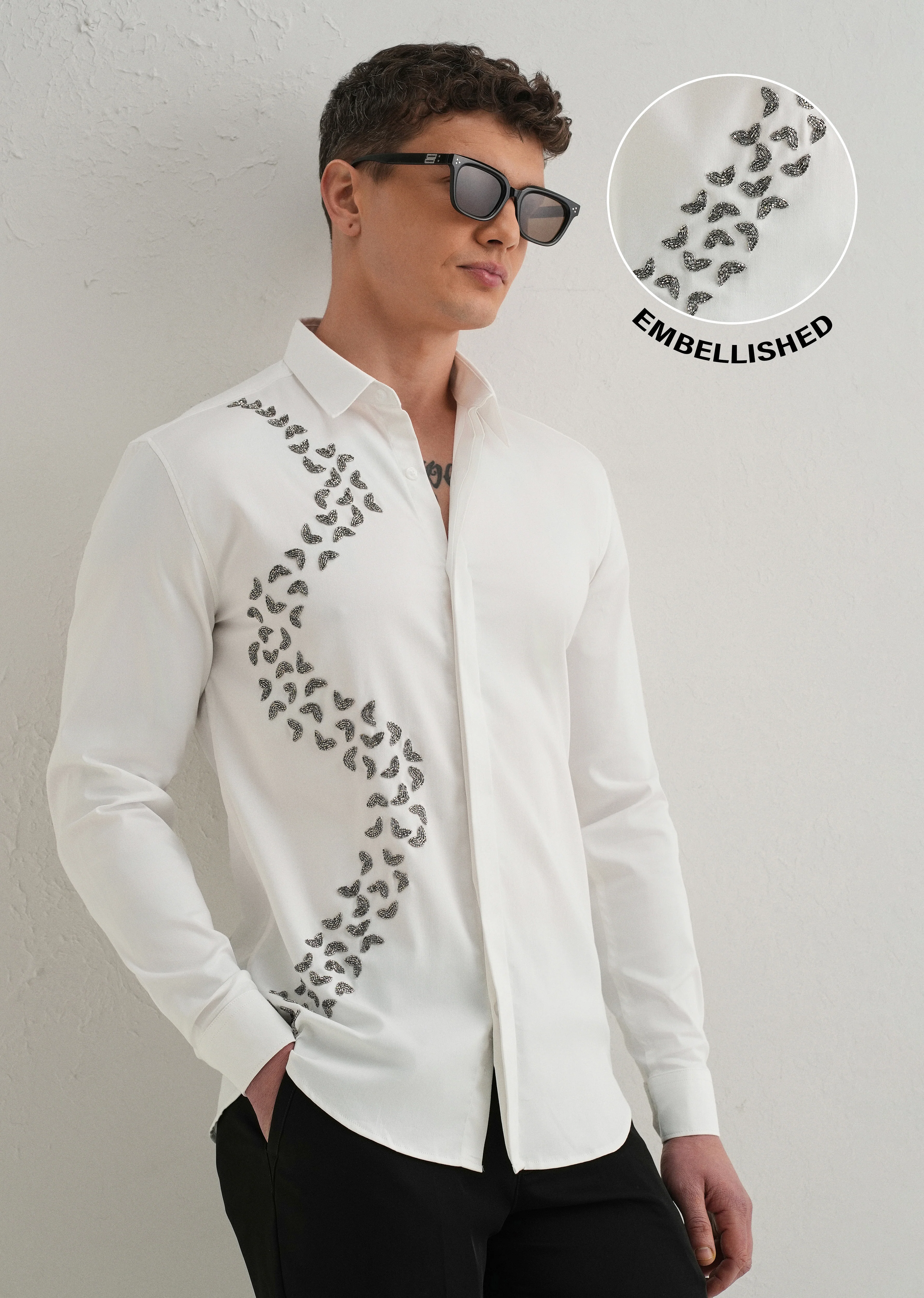 Handcrafted White Designer Shirt - Image 8