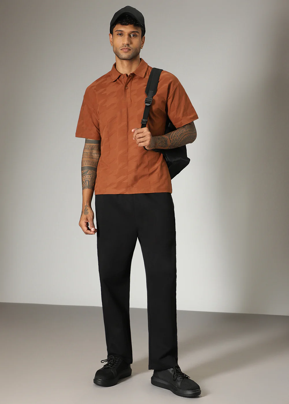 Herringbone Pattern Brown Polo T-shirt - Image 7