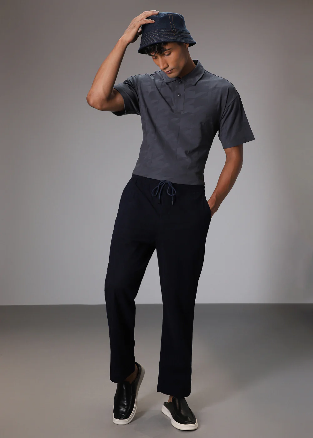 Herringbone Pattern Grey Polo T-shirt - Image 7