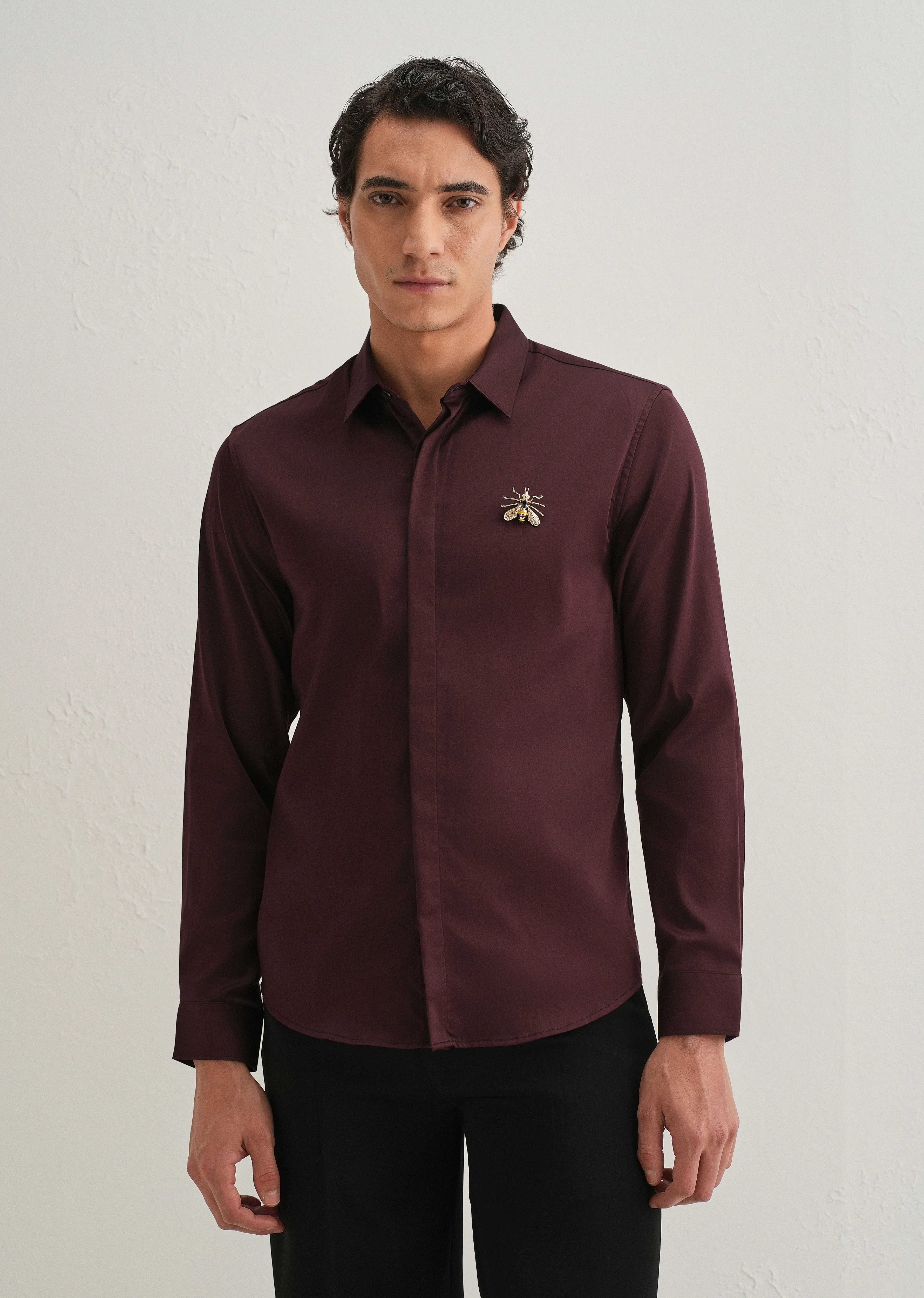 Honey Bee Brooch Wine Designer Shirt - Image 3