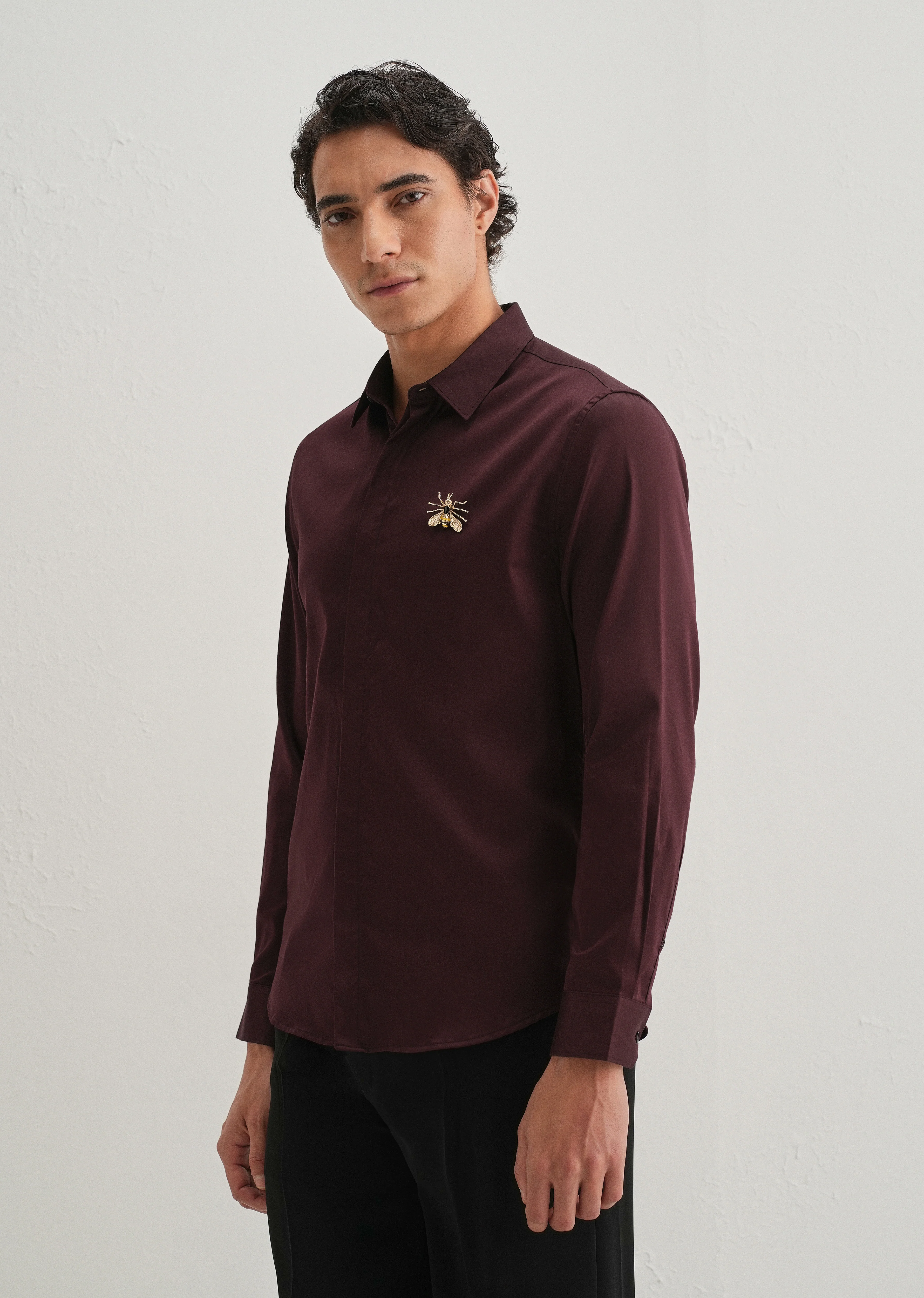 Honey Bee Brooch Wine Designer Shirt - Image 4