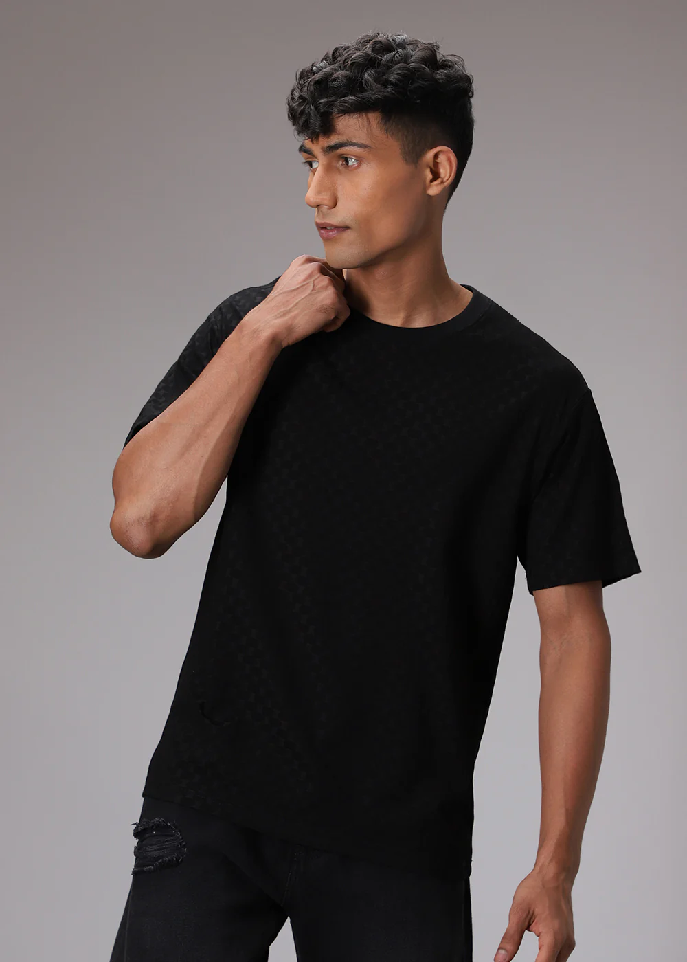 Hybrid Black Patterned Oversized T-shirt - Image 2