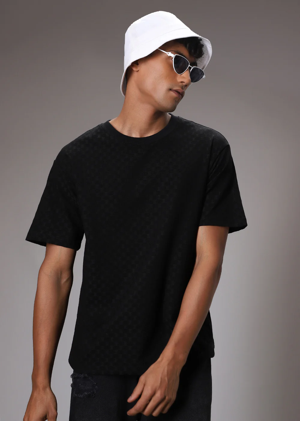 Hybrid Black Patterned Oversized T-shirt - Image 4