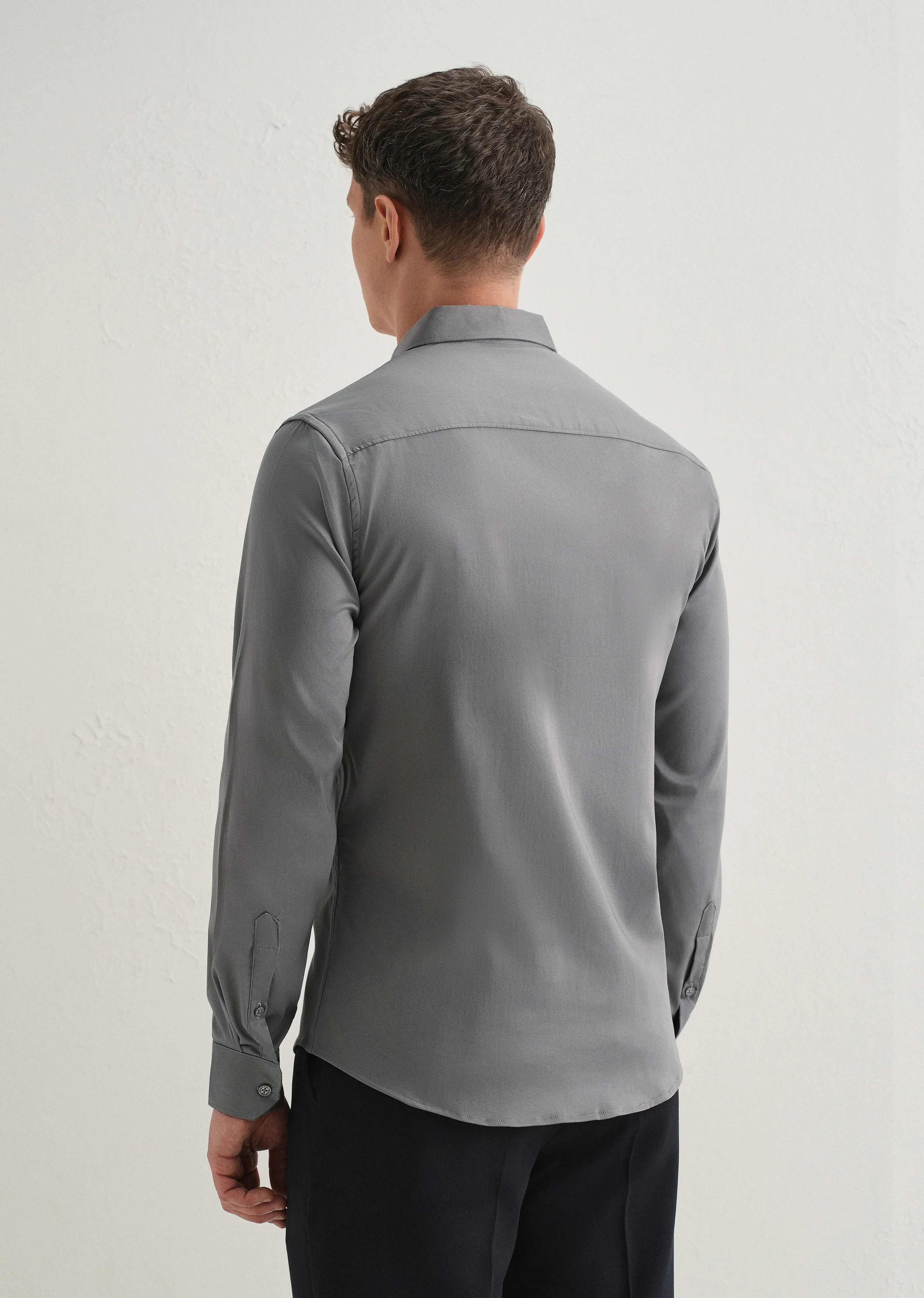 Hybrid Gray Plain Satin Shirt - Image 2