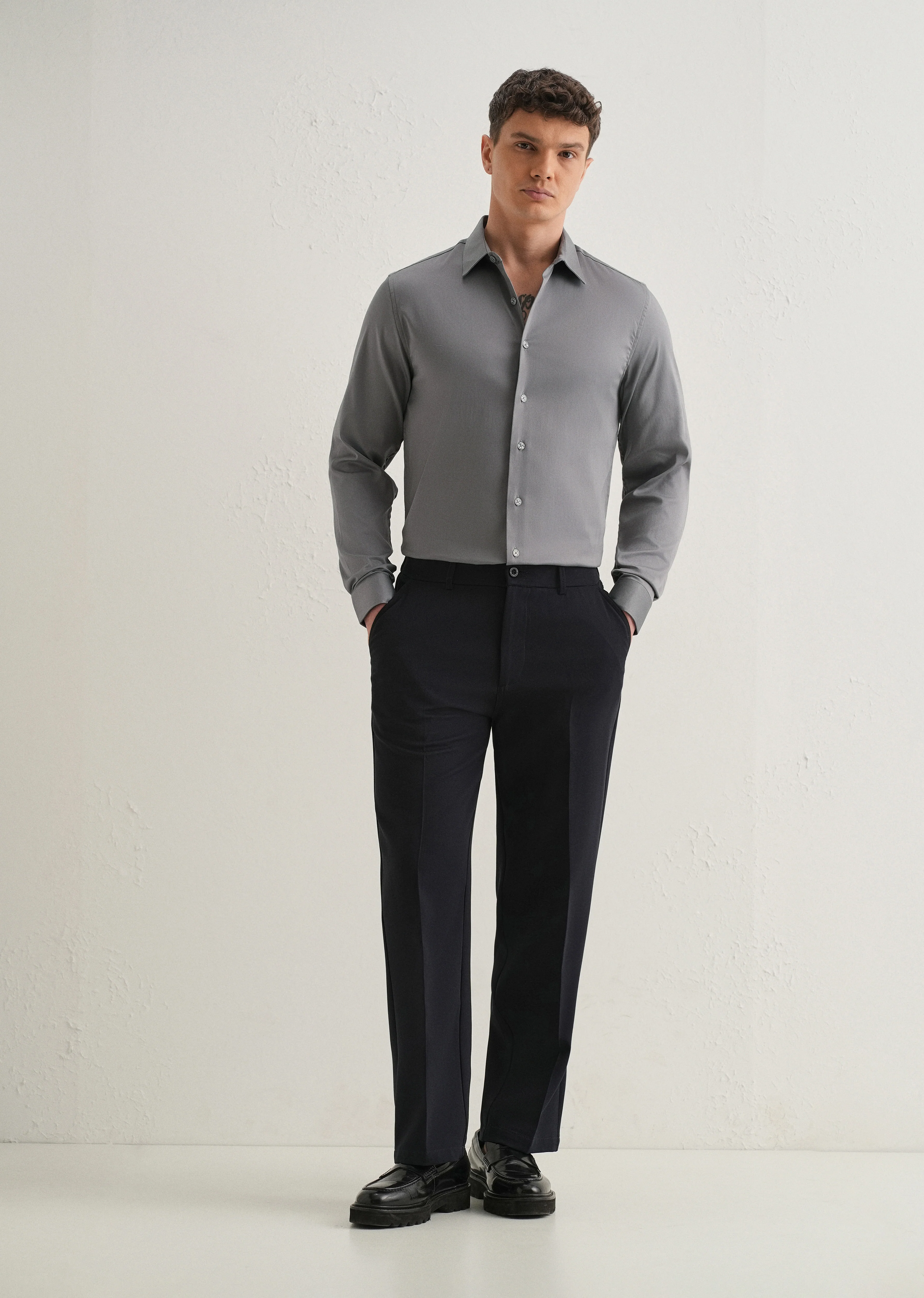 Hybrid Gray Plain Satin Shirt - Image 6