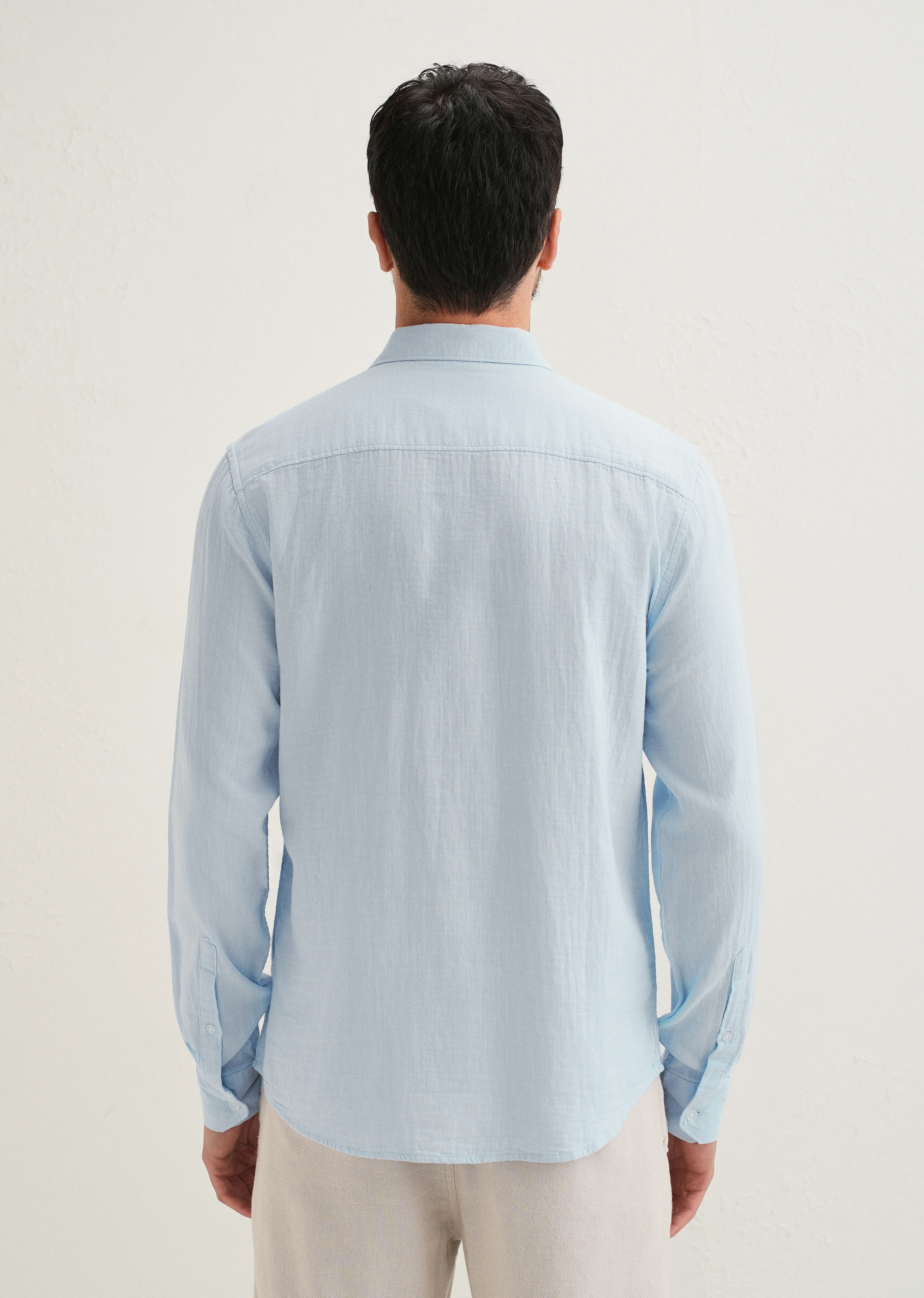 Ice Blue Double Cloth Cotton Shirt - Image 3