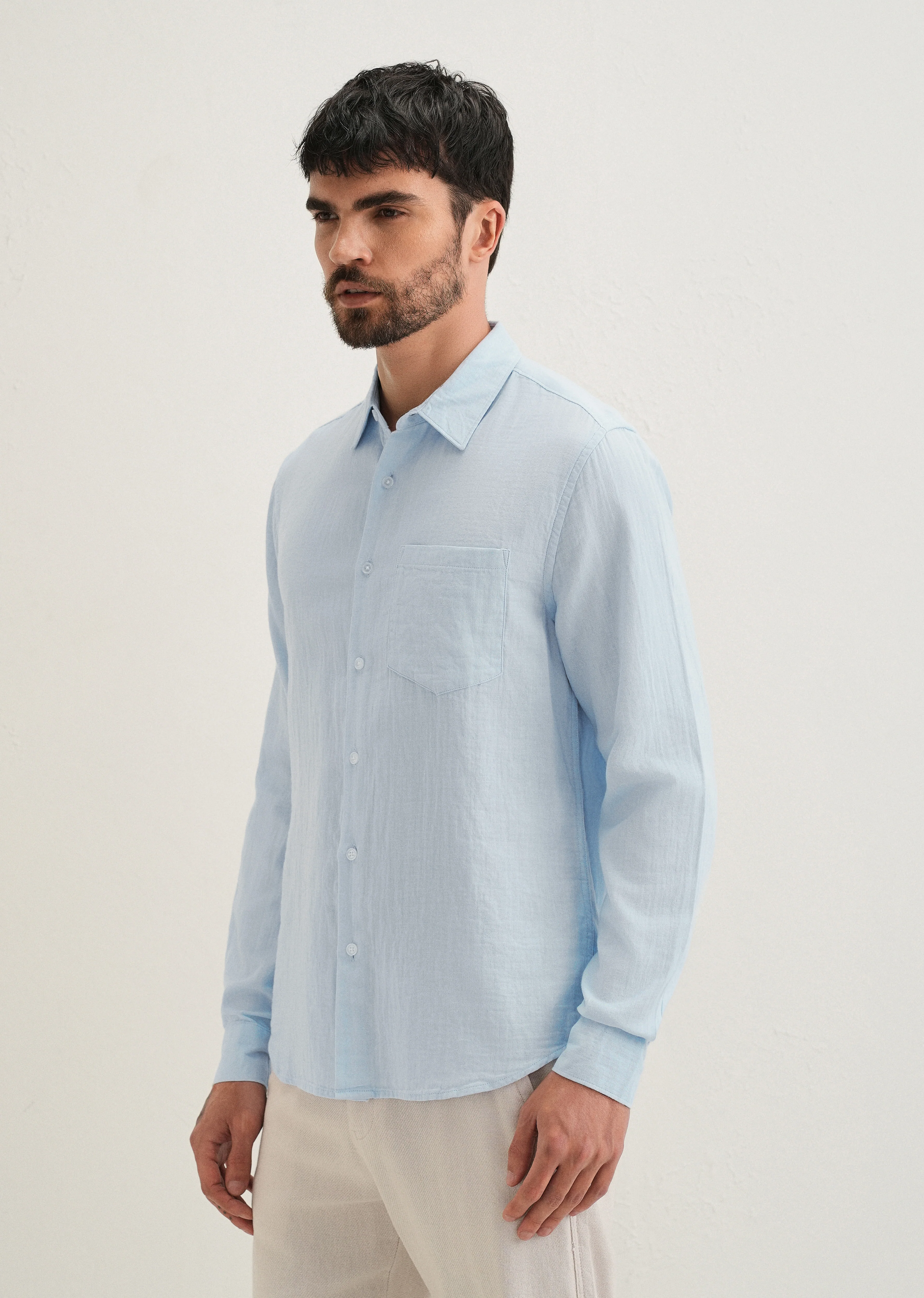 Ice Blue Double Cloth Cotton Shirt - Image 5