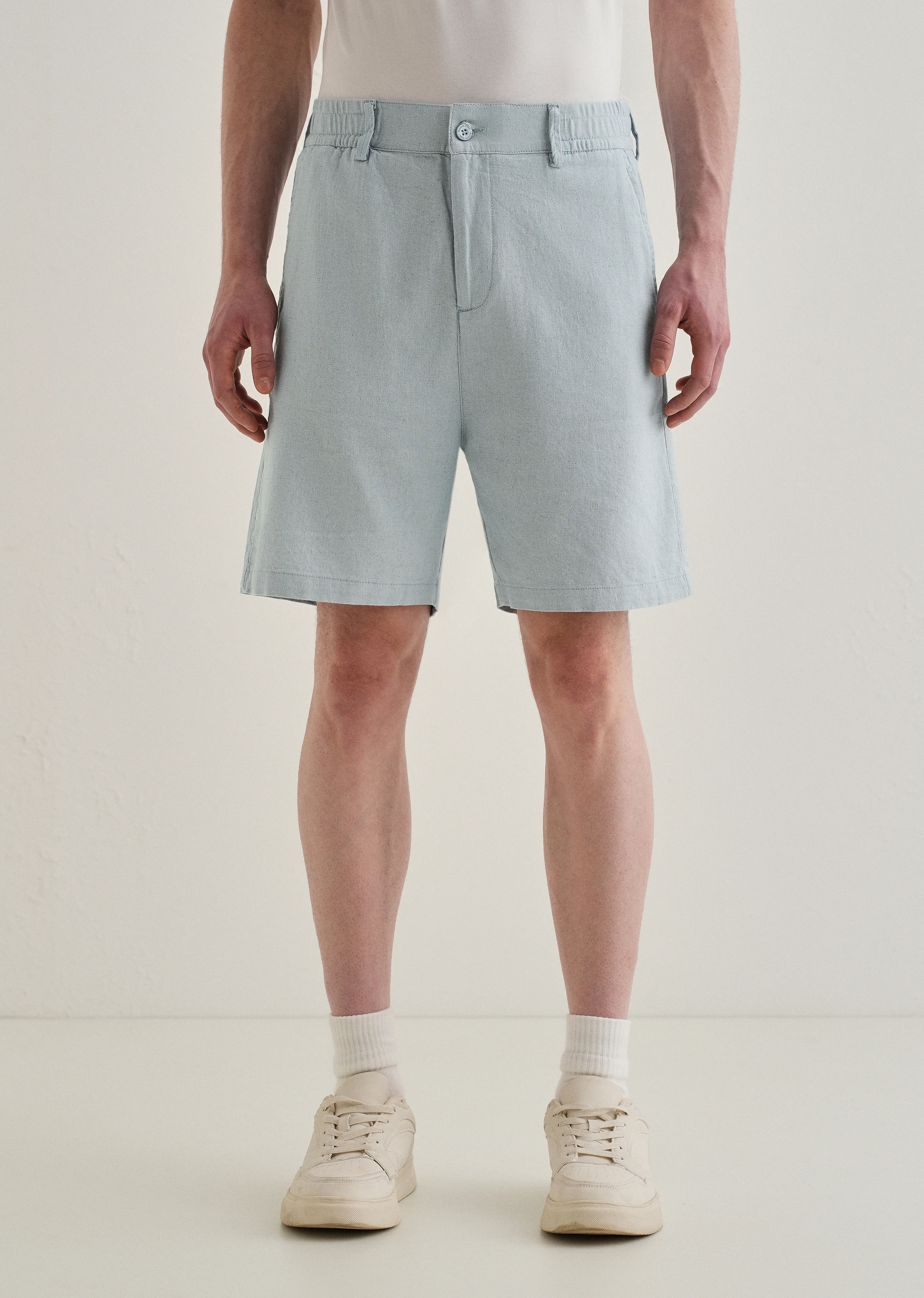 Ice Blue Linen Shorts - Image 3