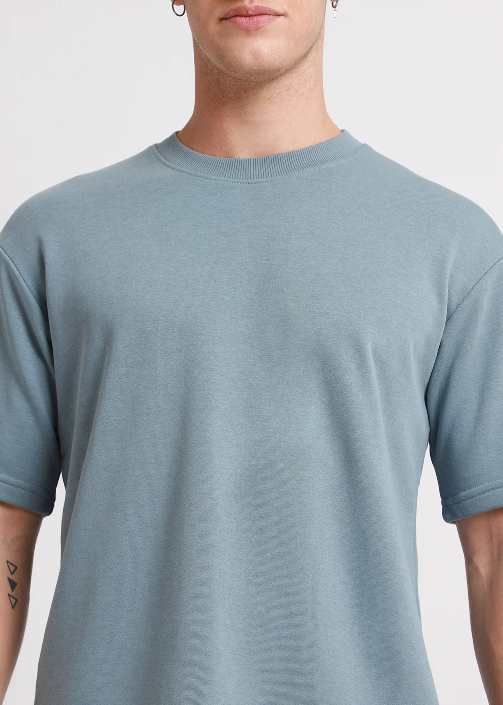 Ice Blue Plain Oversized Basic T-shirt - Image 3